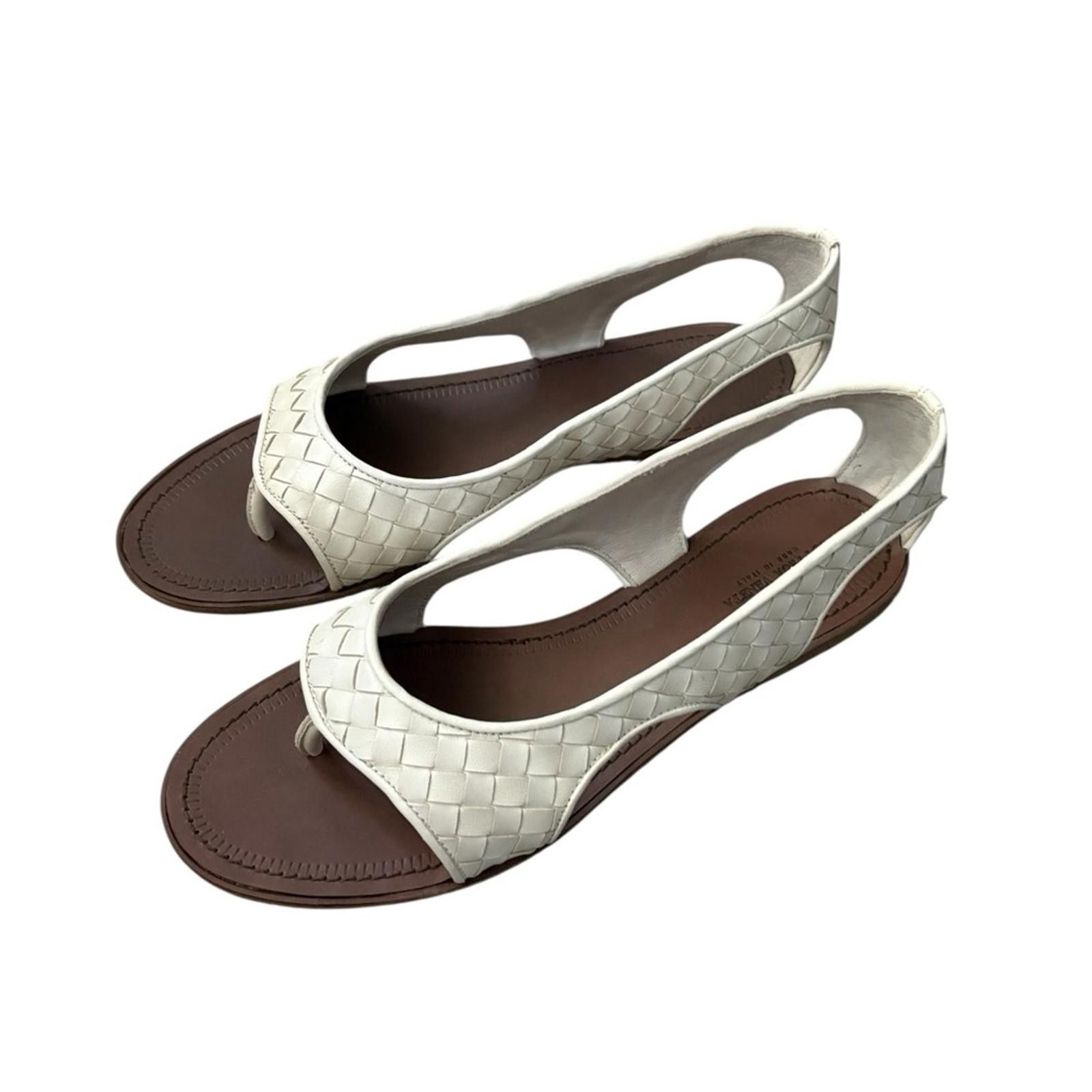 Bottega Veneta Bottega Veneta Napa Leather White Woven Sandals Size US 9.5 / IT 39.5 - 7 Thumbnail