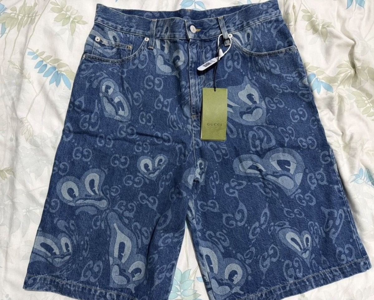 Gucci GUCCI Blue Monogram Belt Loop Zipper Denim Shorts Size US 34 / EU 50 - 1 Thumbnail