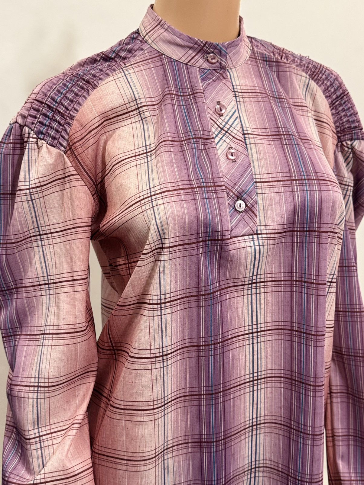 Sears × Vintage Women’s 1970’s Made in USA Purple Plaid Disco Shirt Size S / US 4 / IT 40 - 2 Thumbnail