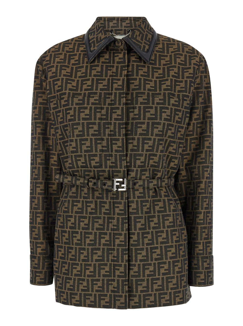 Fendi Brown Jacket with All-Over FF Motif in Cotton Blend for Women Size M / US 6-8 / IT 42-44 - 1 Thumbnail