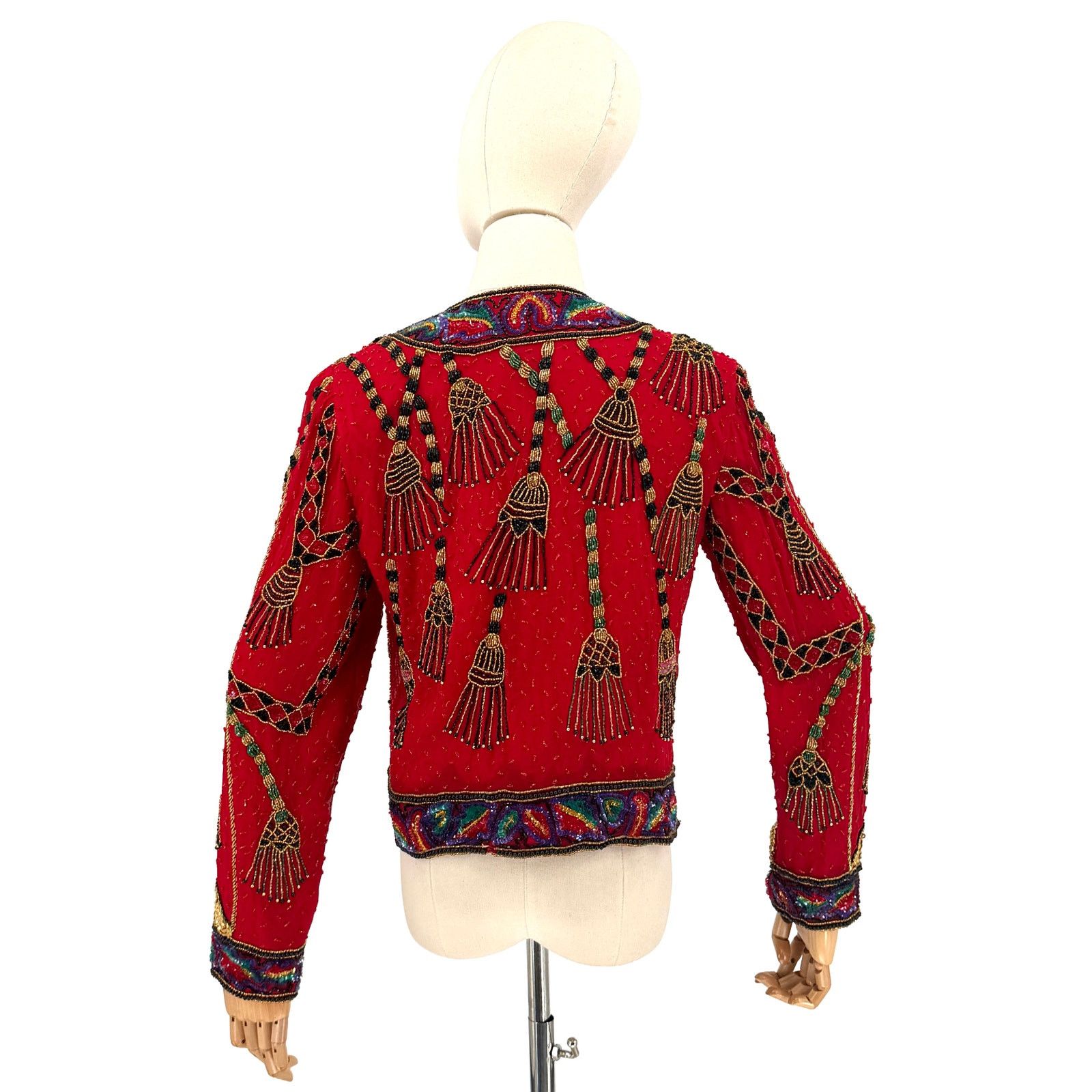 Vintage Vintage 90s Red 100% Silk Beaded Glam Statement Jacket Size S / US 4 / IT 40 - 5 Thumbnail