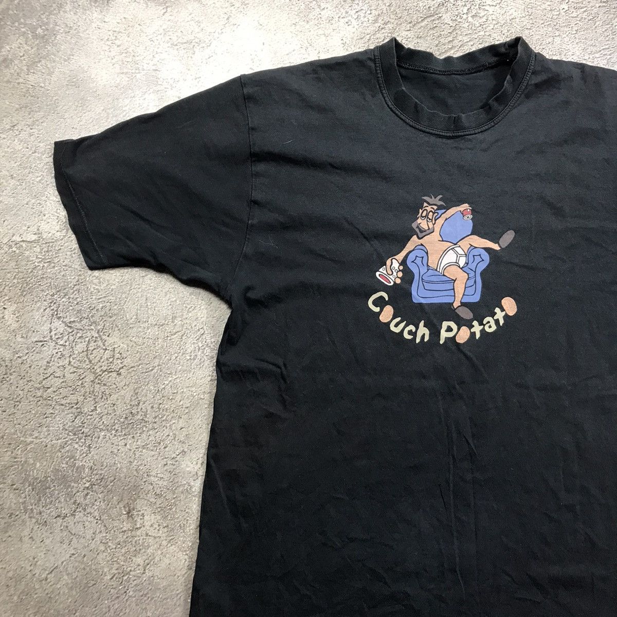 Vintage Vintage 90s Couch Potato Graphic Tee Faded Black Skate XL Size US XL / EU 56 / 4 - 3 Thumbnail