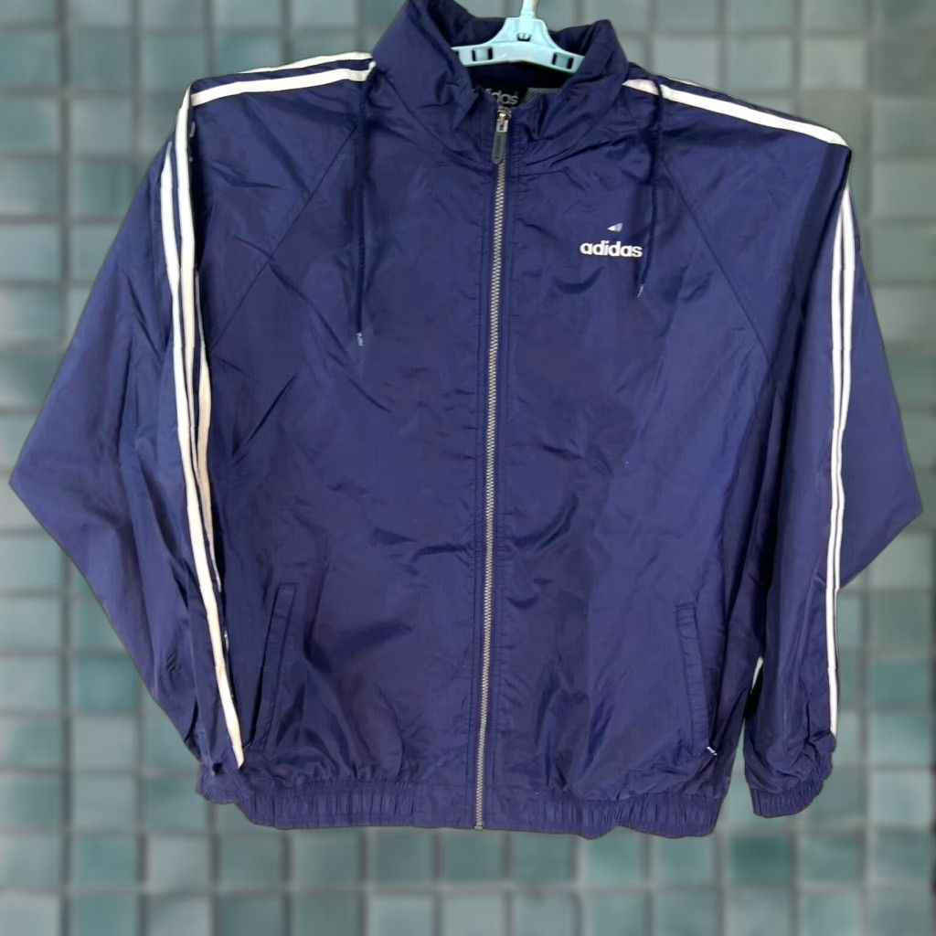 Adidas Adidas Nylon Lined Zip Windbreaker Jacket Mens XL Blue White Hooded Pockets Size US XL / EU 56 / 4 - 1 Thumbnail