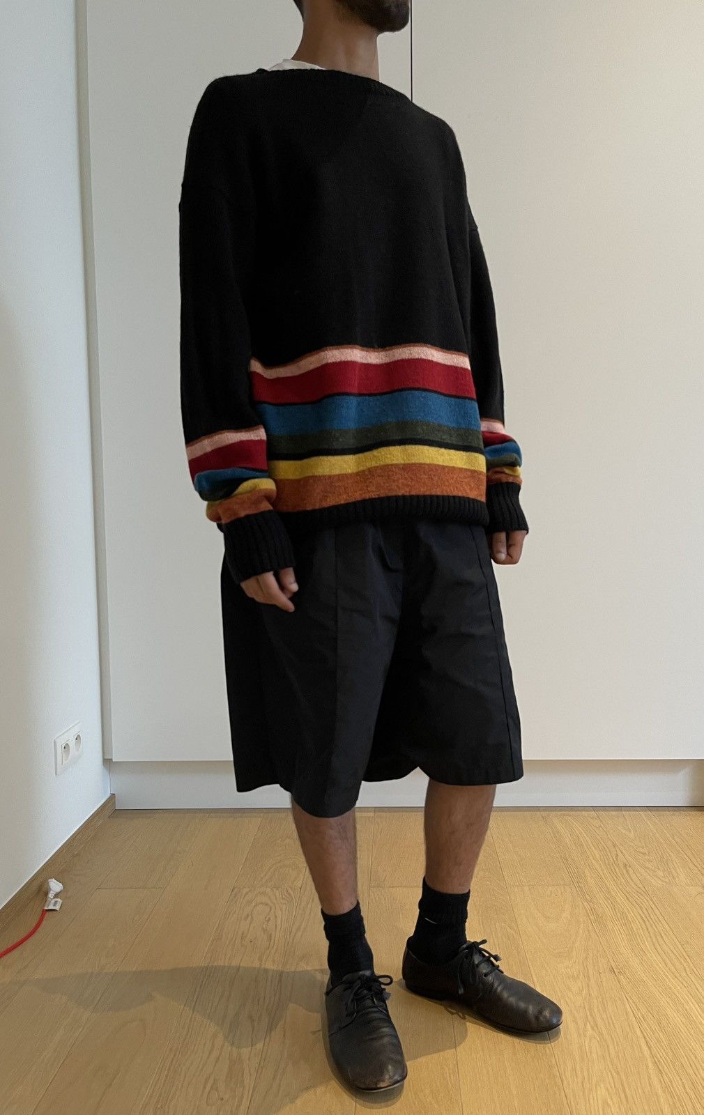 Prada Prada 2018 Black Oversized Sweater With Colourful Stripes Size US L / EU 52-54 / 3 - 11 Thumbnail