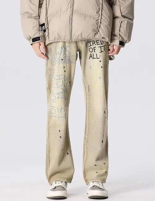 Jean Vintage embroidered splash-ink distressed washed jeans Size US 32 / EU 48 - 6 Thumbnail