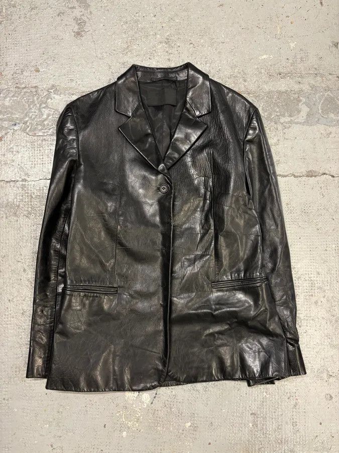 Prada 2000s Prada Black Minimalist Leather Blazer Jacket Size M / US 6-8 / IT 42-44 - 1 Thumbnail