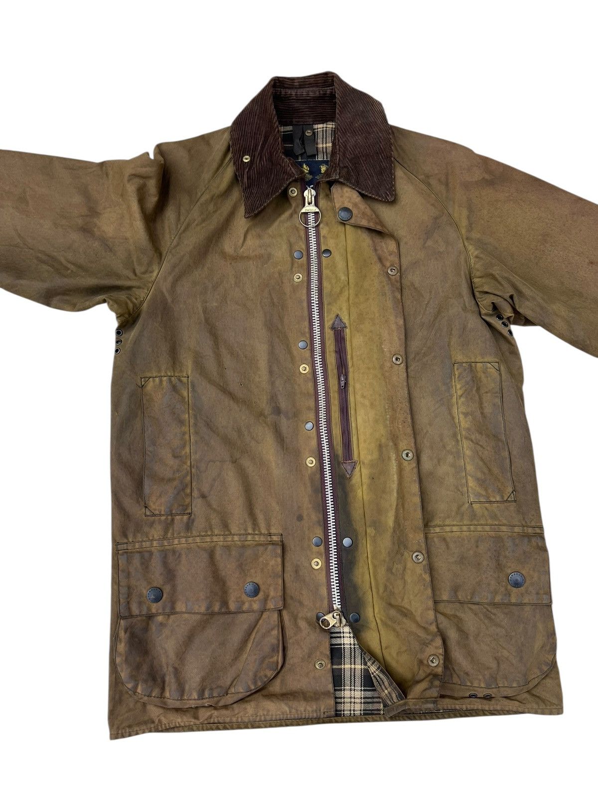 Barbour Trashed Vintage Barbour Beaufort Distressed Waxed Jacket Size US S / EU 44-46 / 1 - 12 Thumbnail