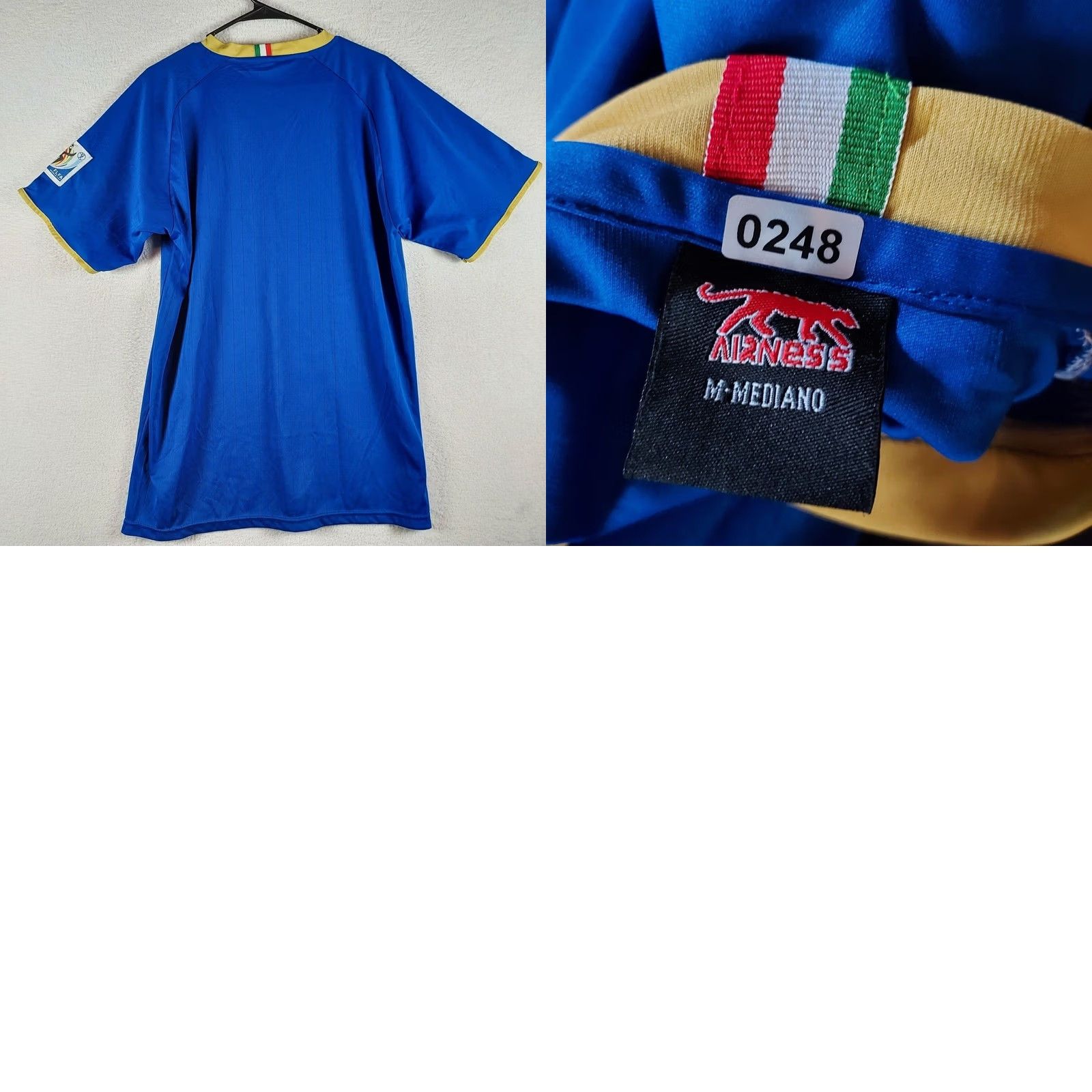 Vintage VINTAGE Italy 2010 FIFA World Cup Soccer Jersey Airness Men’s M Blue Gold Short Sleeve V-Neck Shirt Jerseys Mens Size US M / EU 48-50 / 2 - 8 Thumbnail