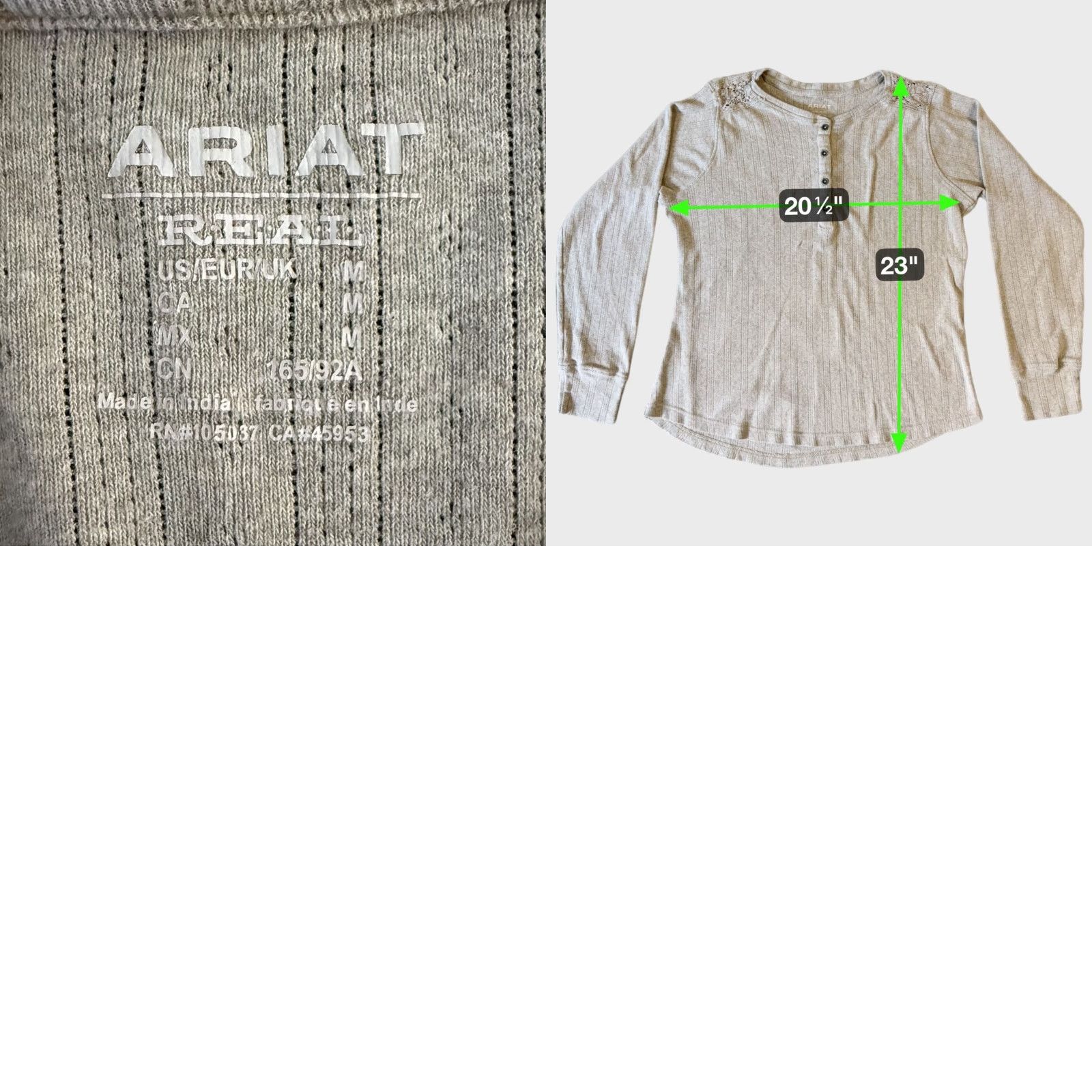 Ariat Ariat Crochet Lace Henley Shirt Top Beige Women's Medium Long Sleeve 100% Cotton Bohemian Classic Size M / US 6-8 / IT 42-44 - 8 Thumbnail