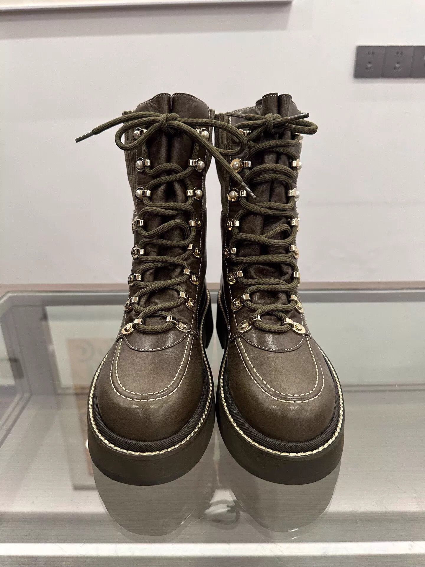 Chanel Chanel Women's Military Green Platform Ankle Boots 36.5 Size US 6 / IT 36 - 3 Thumbnail