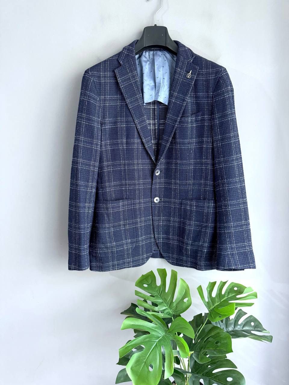 Paoloni Paoloni Men's Blazer Wool/Cotton Dark Blue Check, Size 52 Size 52R - 1 Thumbnail
