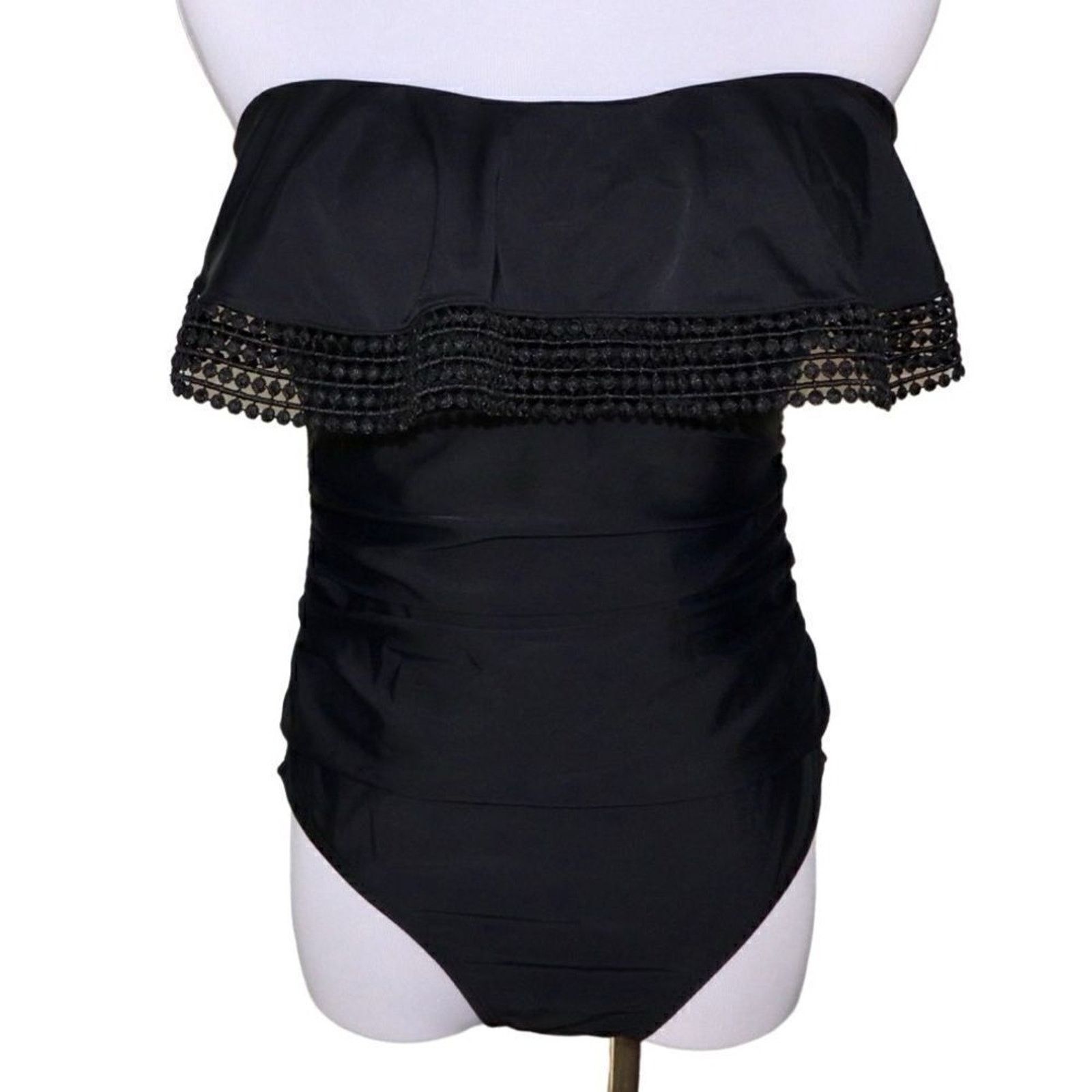 Other Kona Sol Black Crochet Ruffled 1pc Swimsuit MEDIUM Vacation Size M / US 6-8 / IT 42-44 - 2 Thumbnail