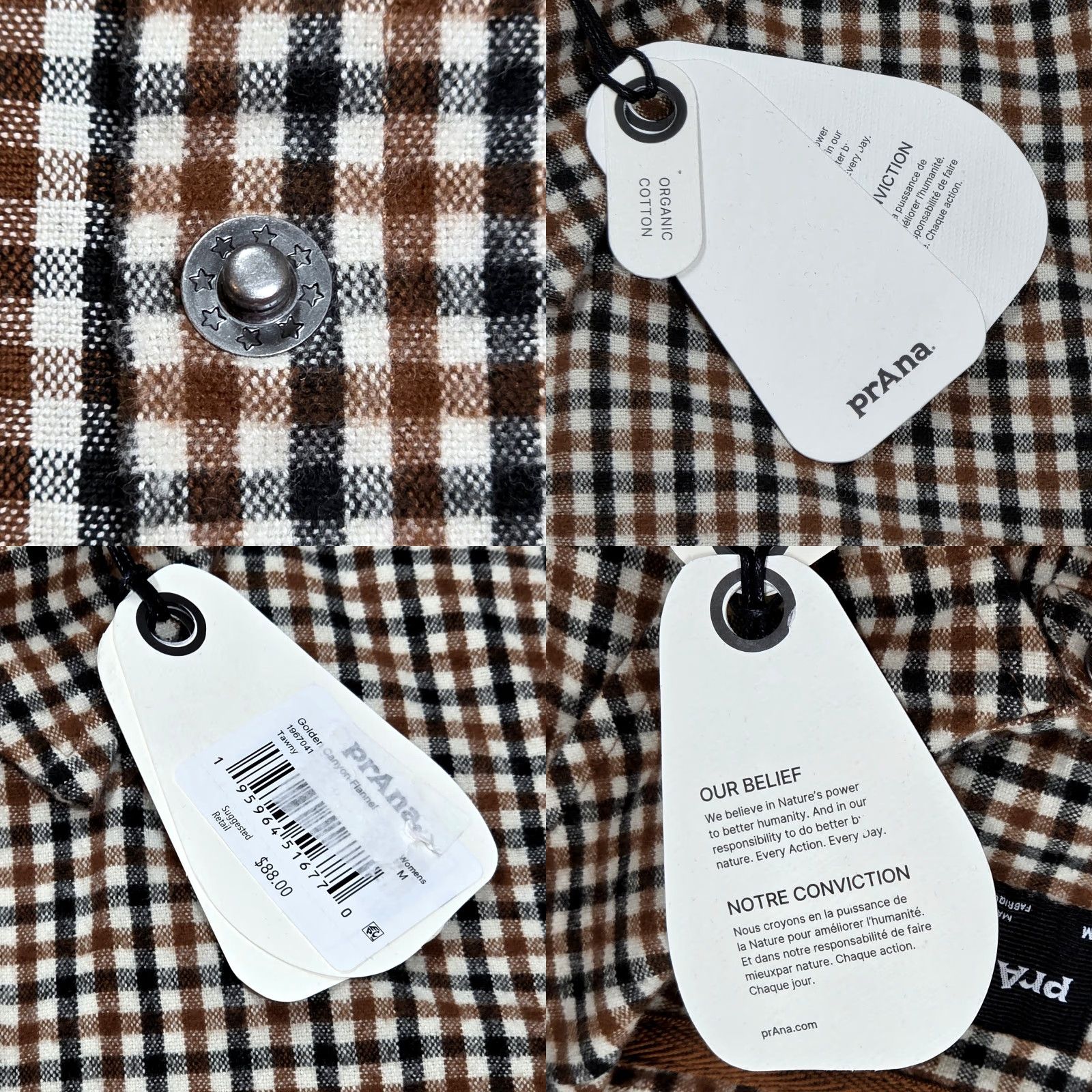 Prana PRANA Golden Canyon Flannel Organic Check Button Up Snap Shirt Tawny Women M NWT Shirts Women M Blue Plaid Snap Button-Up Casual Shirt Size M / US 6-8 / IT 42-44 - 8 Thumbnail