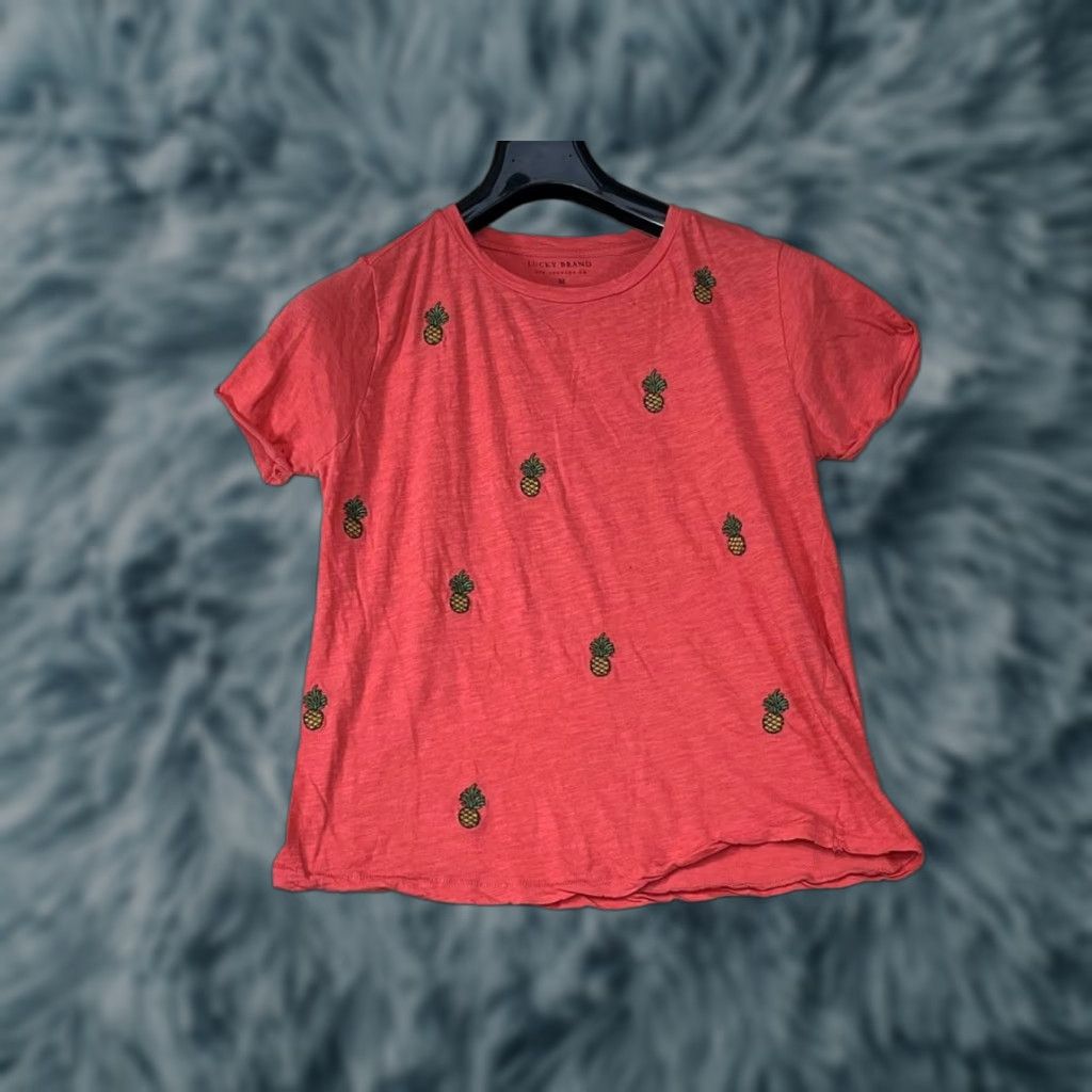 Lucky Brand Lucky Brand T-Shirt Short Sleeve Pineapple Embroidered Women M Orange Logo Casual Modern 90s? Wait no. Size M / US 6-8 / IT 42-44 - 1 Thumbnail