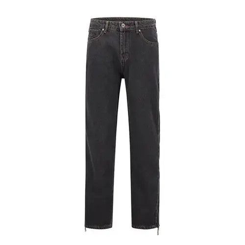 Designer × Japanese Brand Straight Frayed Jeans Side Zipper Harajuku Style Loose Pants Size US 30 / EU 46 - 4 Thumbnail