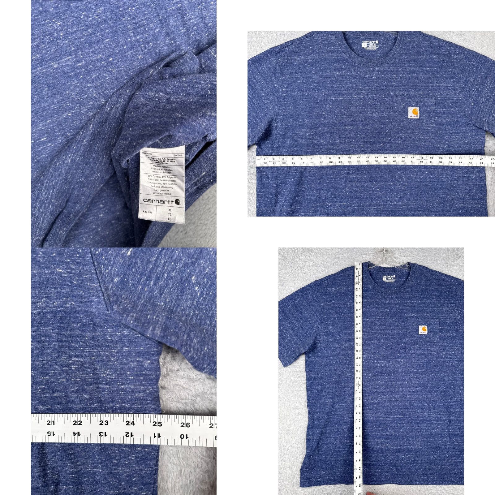 Carhartt Carhartt Mens T-Shirt XL Heather Blue Cotton Blend Pocket Crew Workwear Shirt Mens Size US XL / EU 56 / 4 - 8 Thumbnail
