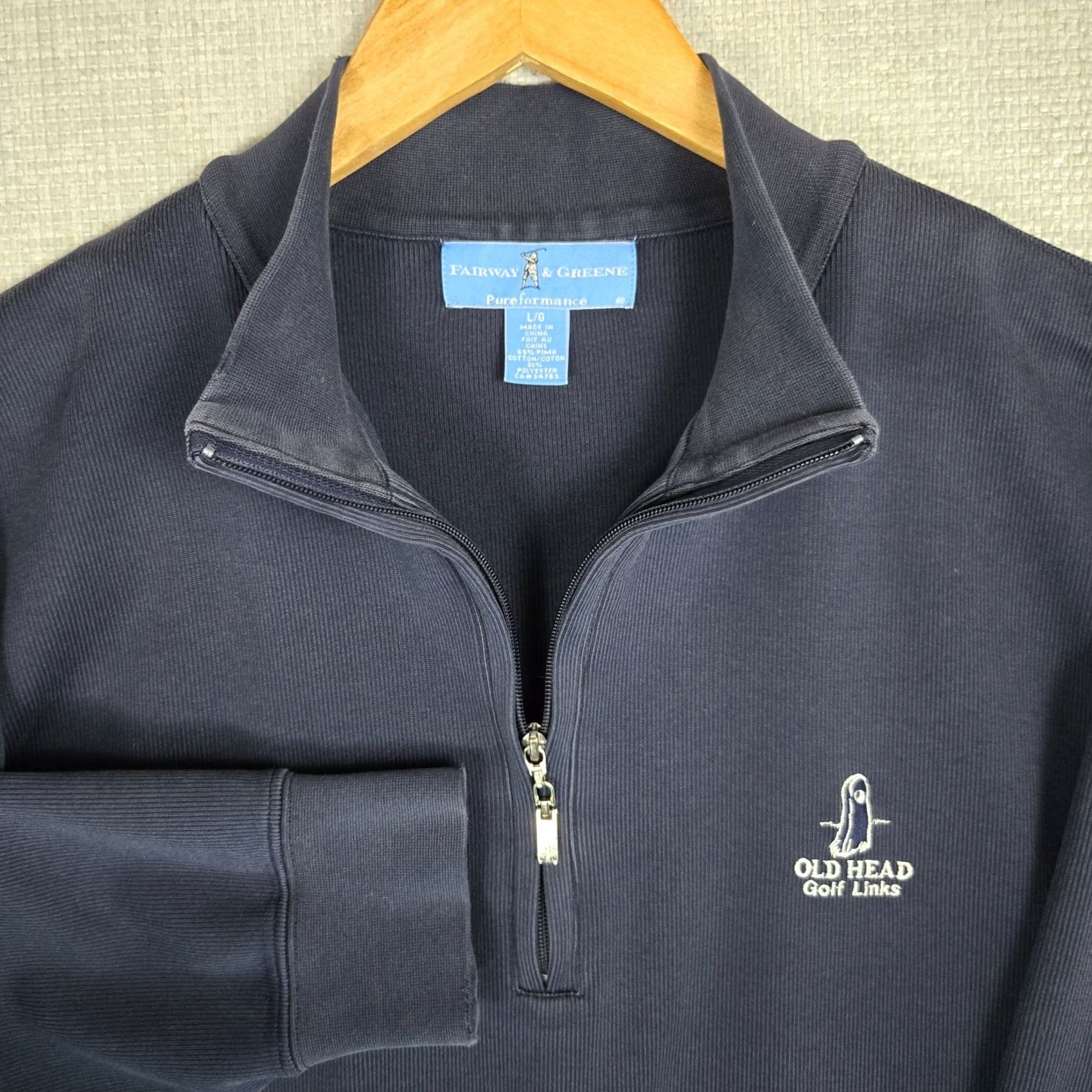 Vintage FAIRWAY & GREENE Sweatshirt Mens Large 1/4 Zip Pima Cotton Blend Navy Blue Long Sleeve Pullover Golf Ireland Old Head Links Size US L / EU 52-54 / 3 - 4 Thumbnail