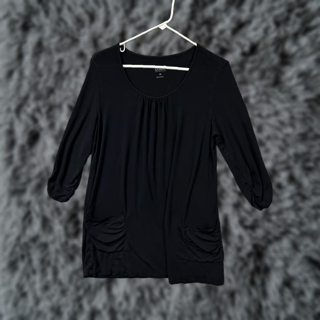 Vintage LOGO by Lori Goldstein Tunic Top M Black 3/4 Sleeve Pocket Jersey Rayon Spandex Scoop Neck Casual Womens Regular Fit Modern Indie Sleaze Vintage No Size M / US 6-8 / IT 42-44 - 1 Thumbnail