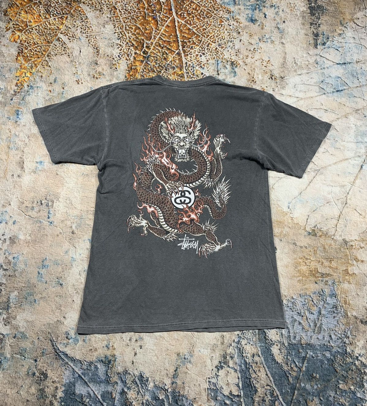 image of Binding Offer Stussy Dragon T-Shirt in Grey, Men's (Size Medium)