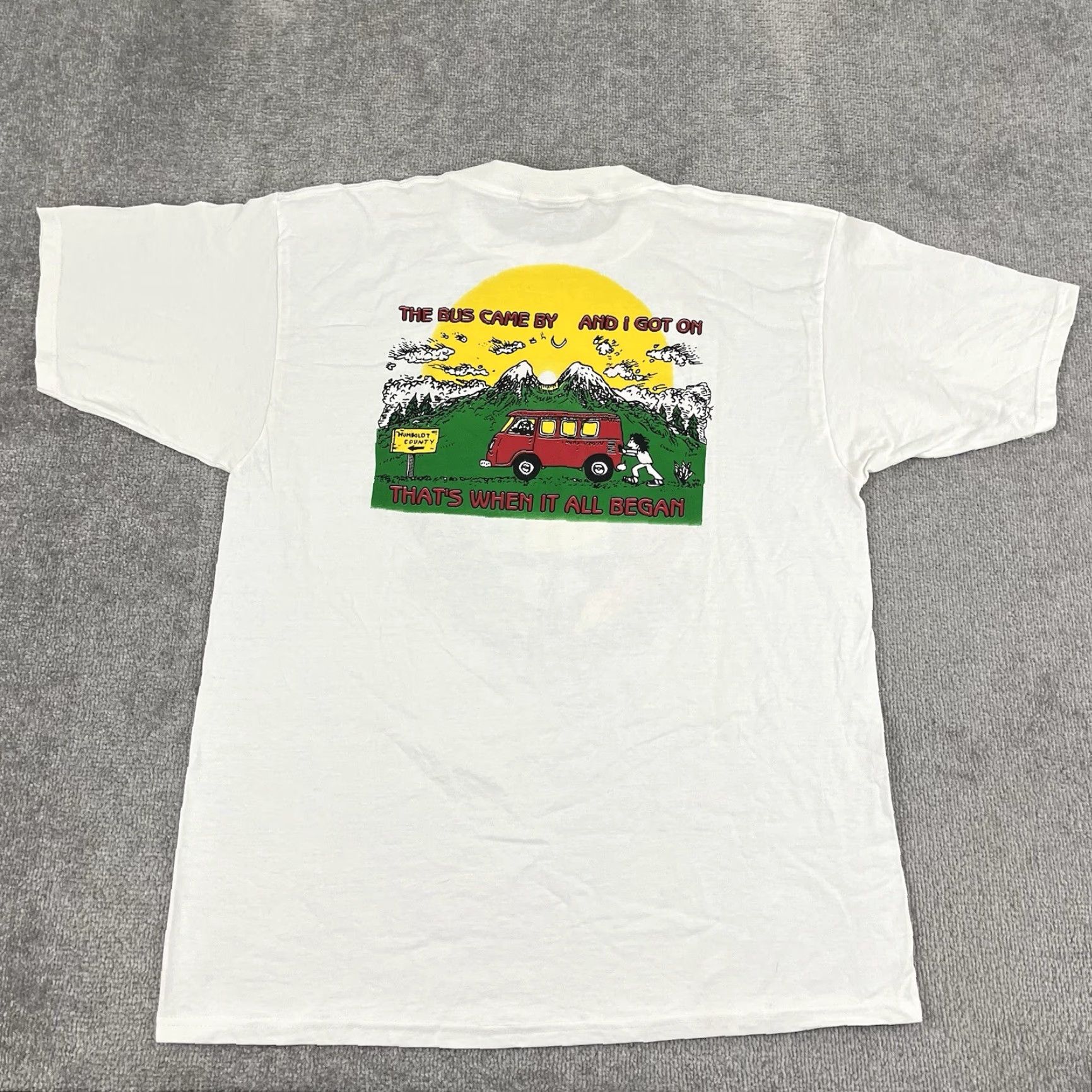 Gildan VINTAGE Grateful Dead Shirt Mens XL 1995 Bus Came By Graphic Tee Jerry Garcia White Cotton Crew Neck Short Sleeve Graphic Print 90s Logo Mens Size US XL / EU 56 / 4 - 3 Thumbnail