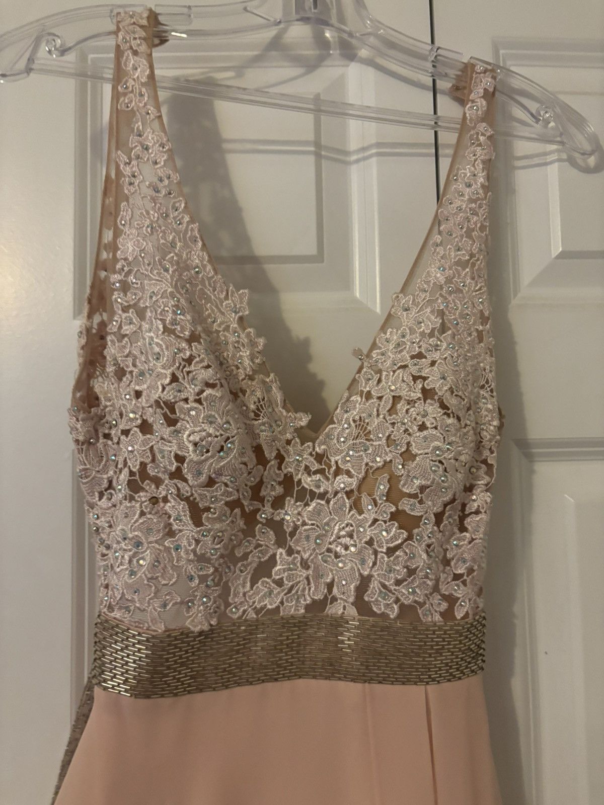 Designer Nude/Peach Formal Gown Backless Embellished Lace Like New 4 Size S / US 4 / IT 40 - 8 Thumbnail