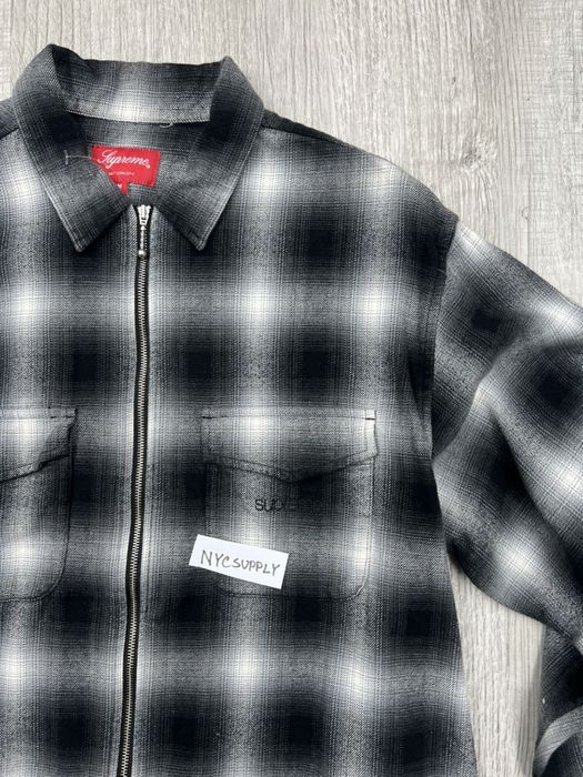 Supreme Supreme Shadow Plaid Flannel Zip Up Shirt Black Size M