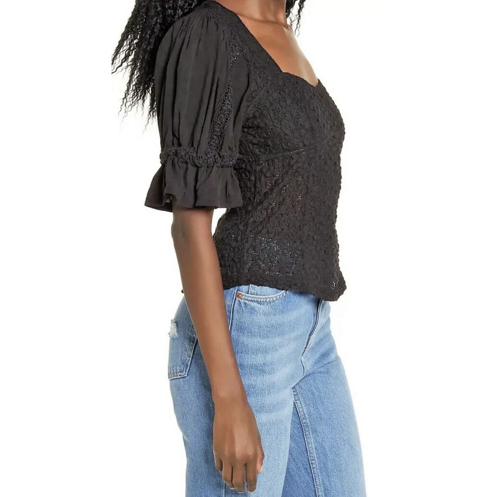 Free People Free People Spring Fling Crochet Top Black women A002085 Size L / US 10 / IT 46 - 3 Thumbnail
