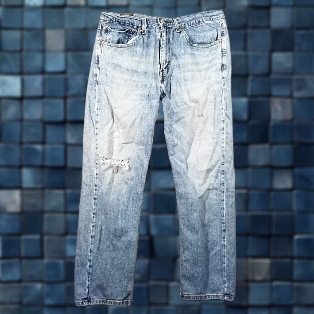 Levi's Levi's 505 Jeans Mens 34x30 Blue Light Wash Distressed Straight Leg Modern Size US 34 / EU 50 - 1 Thumbnail