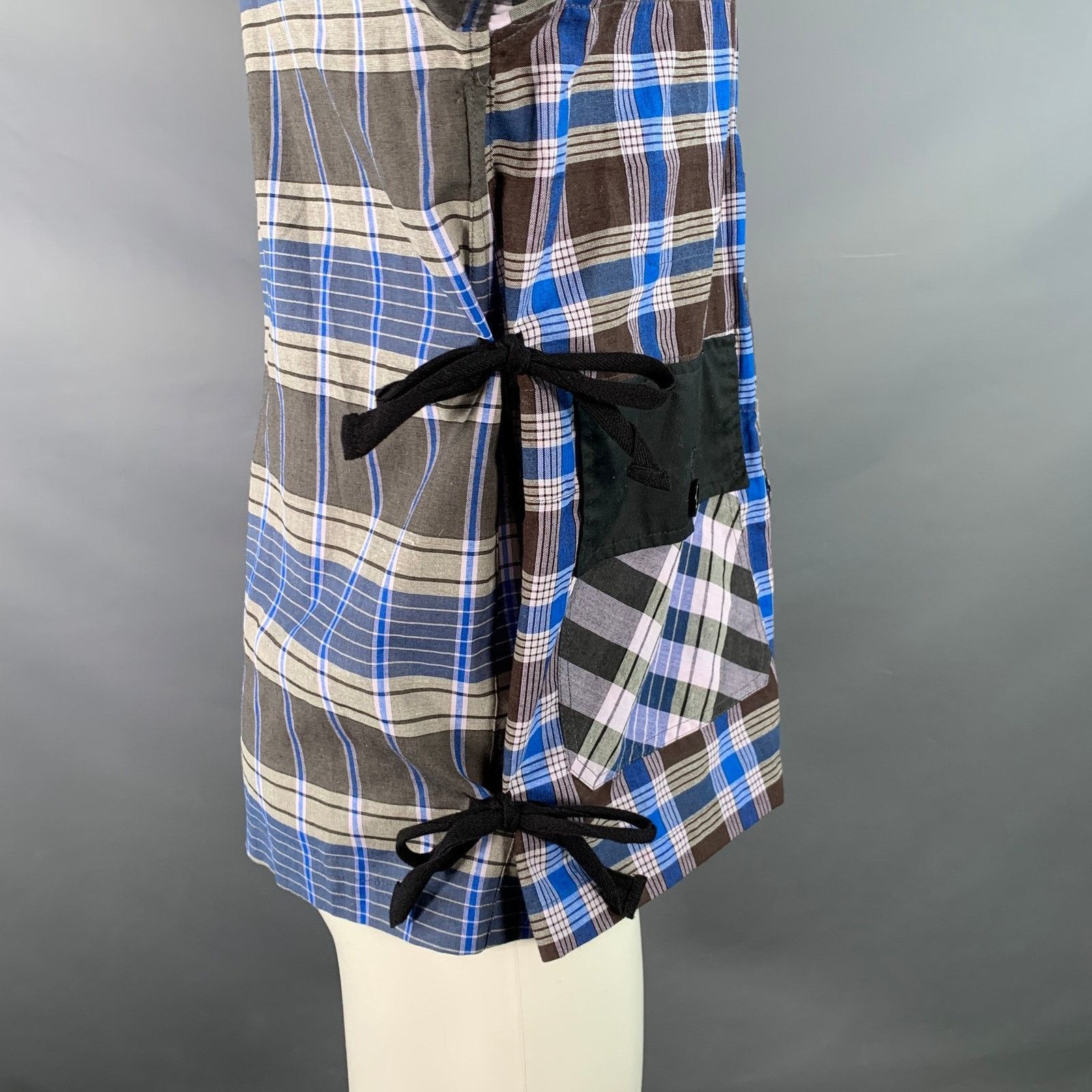 Nicholas Daley M Blue Brown Plaid Cotton Side Ties Shirt Jacket Size US M / EU 48-50 / 2 - 4 Thumbnail