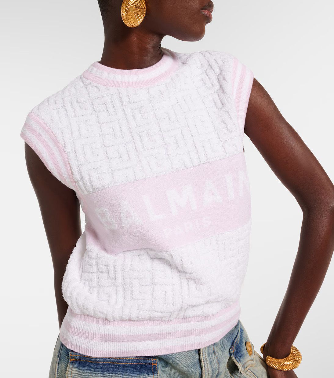 Balmain o1s1wg110725 Wool And Cotton Blend Knited Top in White Size XL / US 12-14 / IT 48-50 - 4 Thumbnail