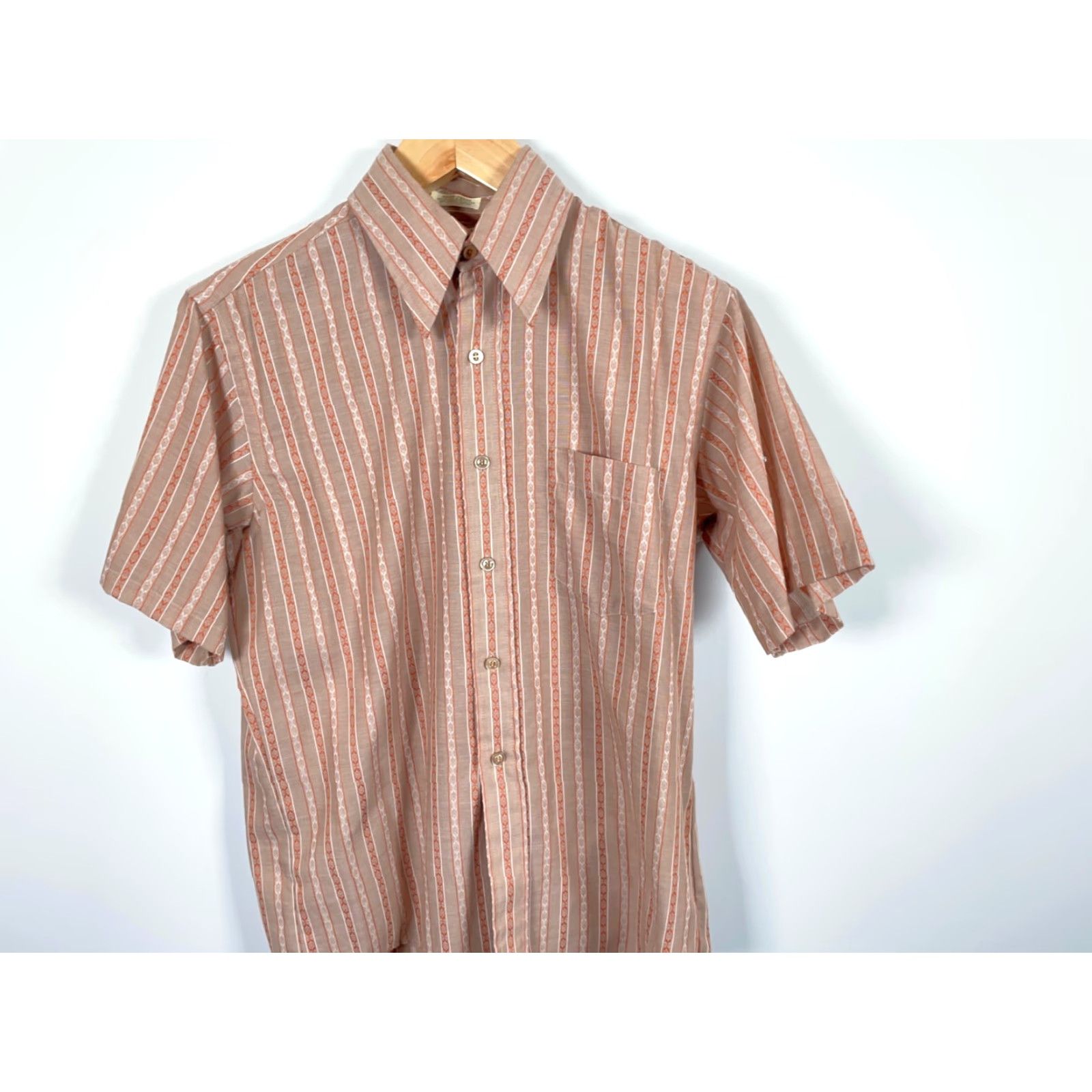 Vintage VINTAGE Donegal Shirt Mens Large Brown Geometric Stripe Cotton Blend Big Collar Shirt Size US L / EU 52-54 / 3 - 4 Thumbnail