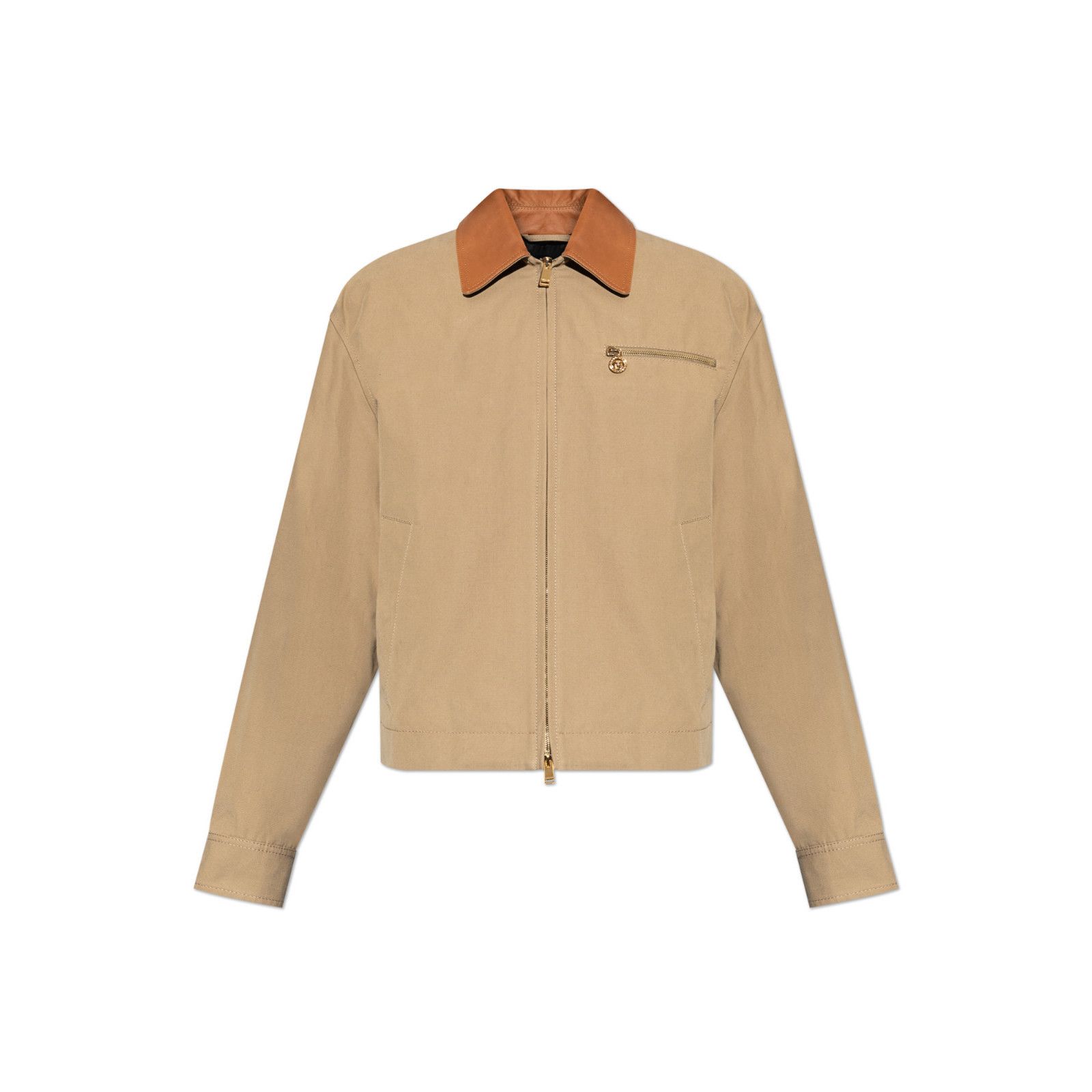Versace VERSACE Beige Leather Collared Jacket New & Authentic (Men's Size US M / EU 48-50 / 2 - 1 Preview