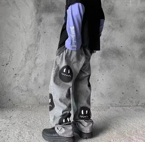 Japanese Brand VIBE Smile print denim jeans streetwear Size US 32 / EU 48 - 2 Thumbnail
