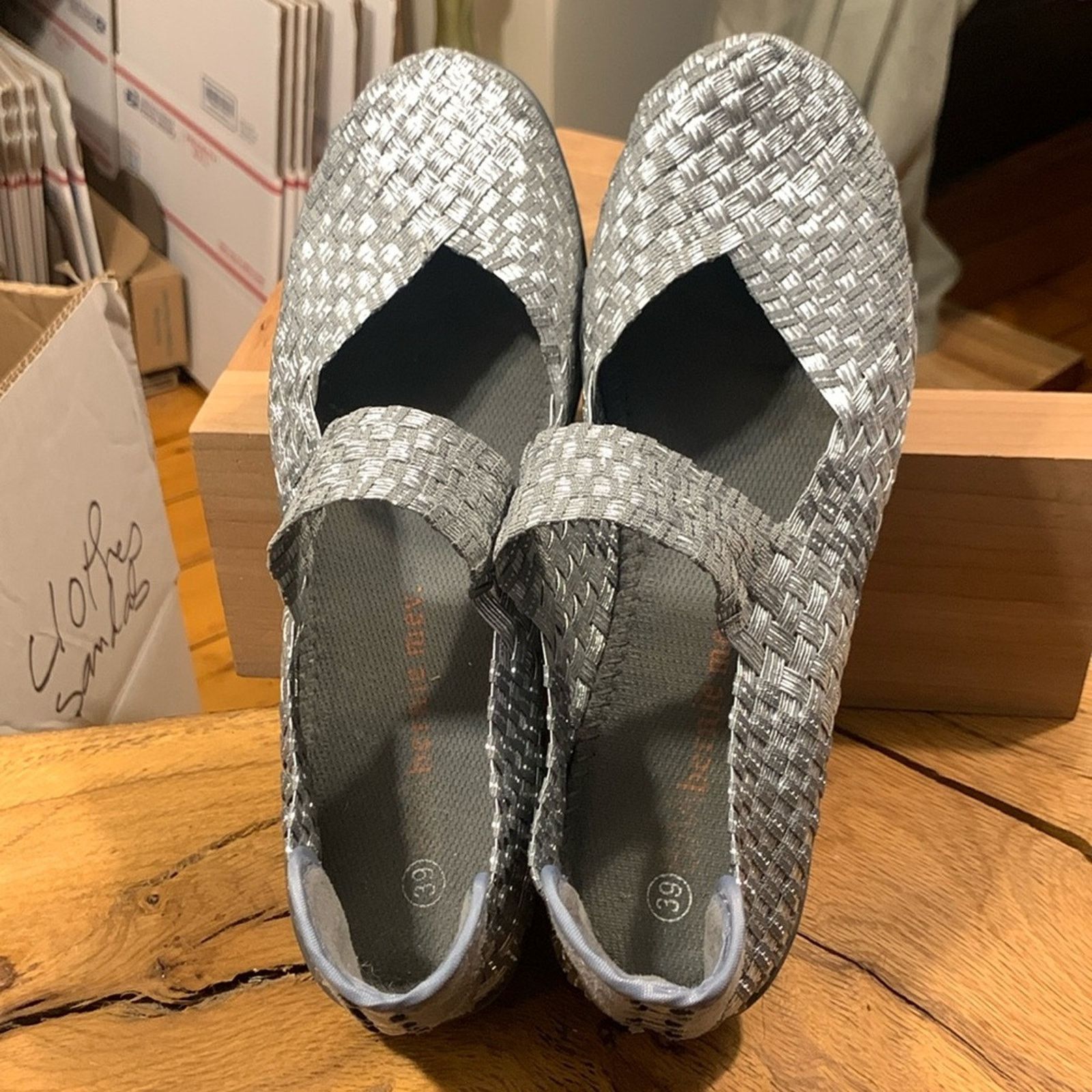 Vintage Bernie Mev silver woven Maryjanes wedge comfy travel shoes Size US 8 / IT 38 - 3 Thumbnail