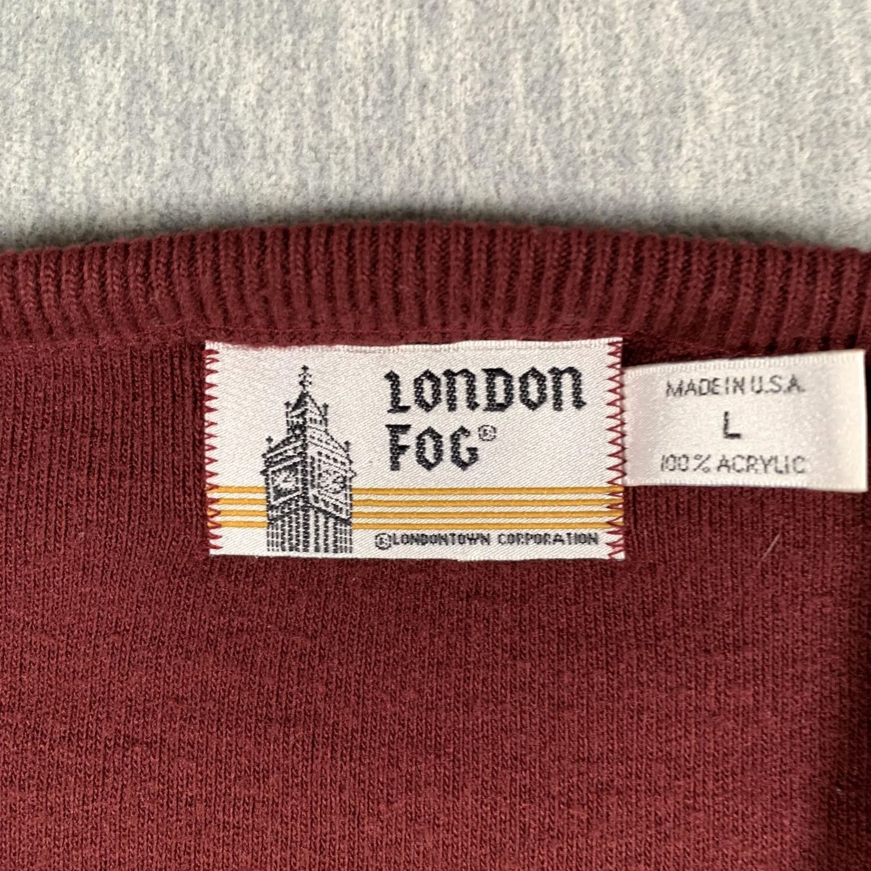 London Fog VINTAGE London Fog Sweater Mens Large Burgundy V-Neck Acrylic Made USA 80s Size US L / EU 52-54 / 3 - 4 Thumbnail