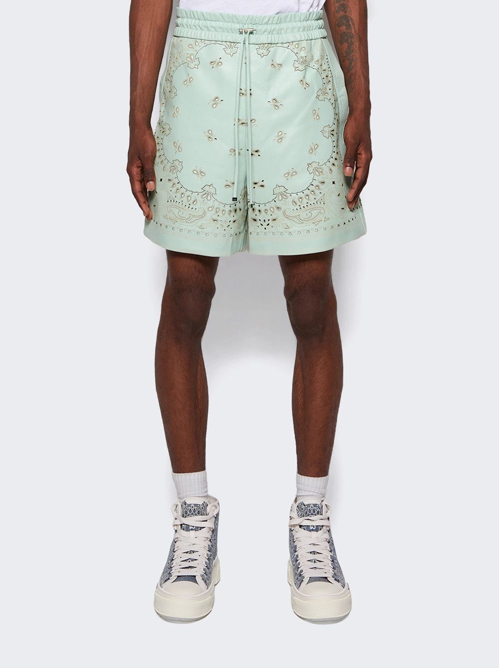 Amiri o1mle0426 Leather Bandana Shorts in Mint Green Size US 40 / EU 56 - 3 Thumbnail