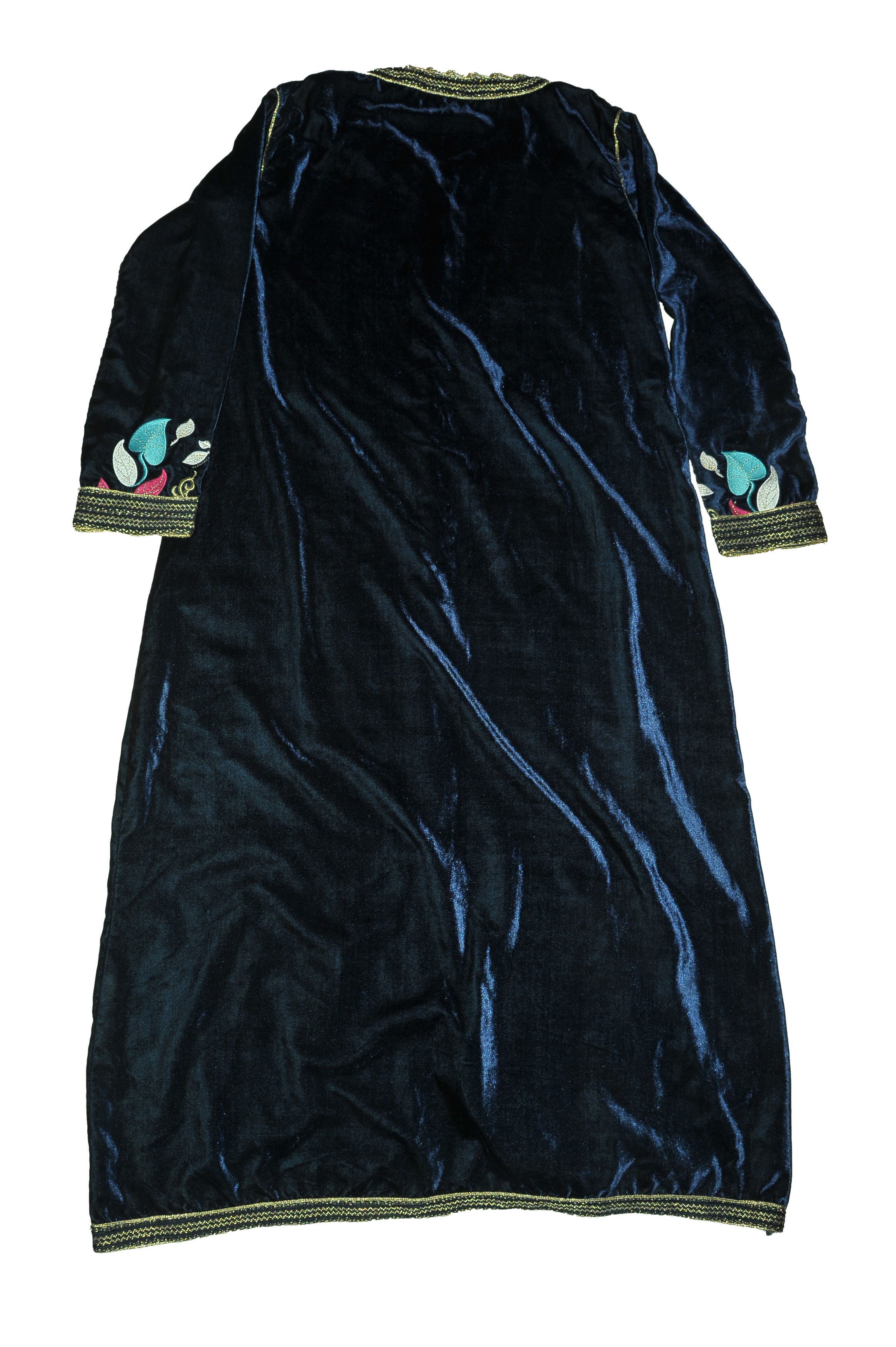 Vintage Vintage Moroccan Handmade Caftan Blue Velvet Flower Design Size M / US 6-8 / IT 42-44 - 2 Thumbnail