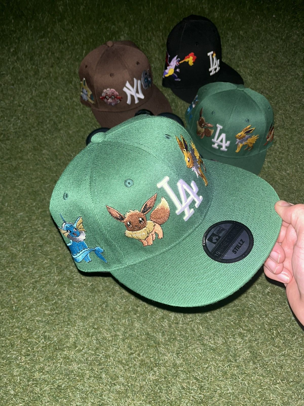image of New Era x Slumpykev Stillz X Slumpykev Embroidery Pokemon Hat in Green, Men's
