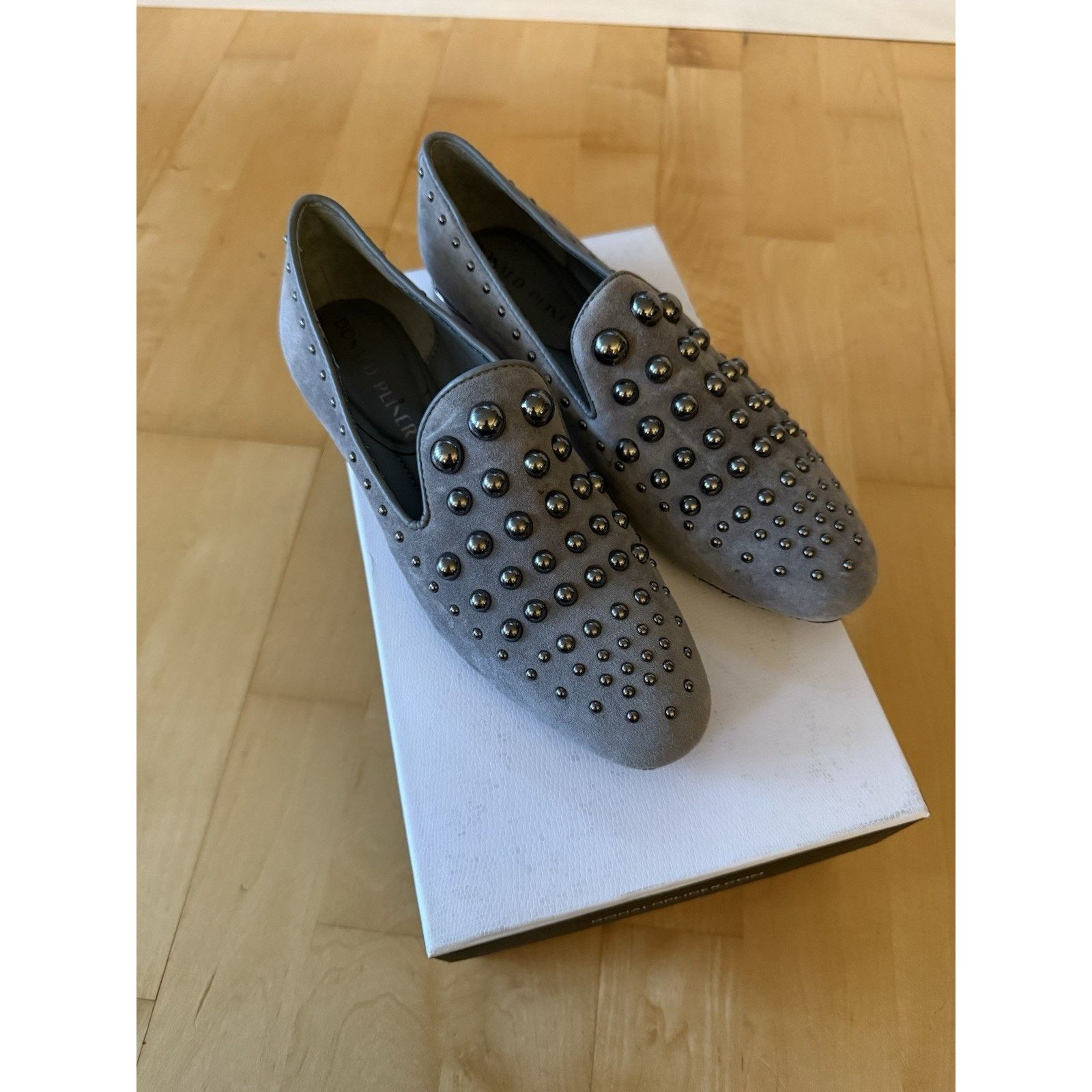 Donald J Pliner Rehbel 2 Gray Suede Pewter Studs Loafer 6.5