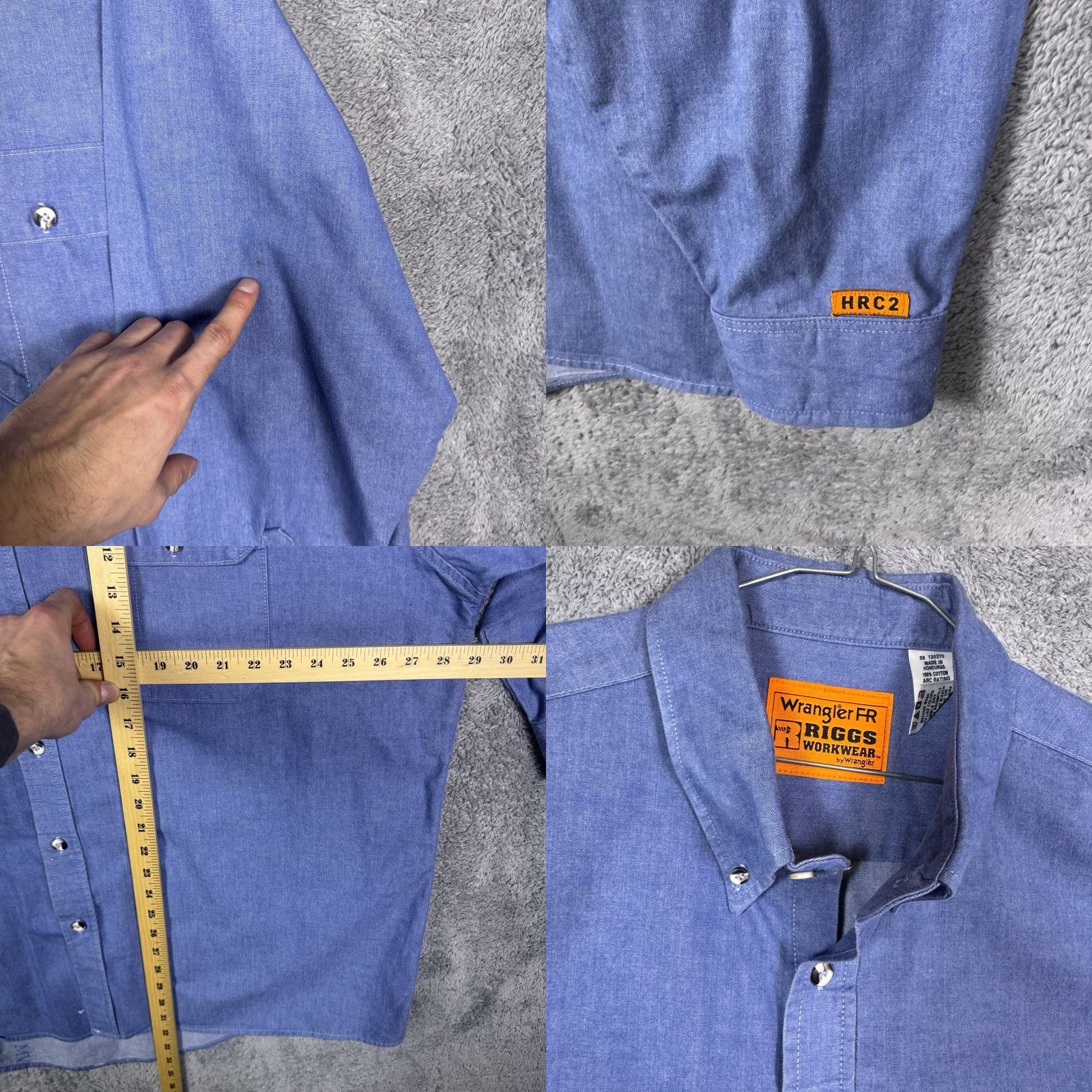 Wrangler Wrangler Shirt Mens 2XL Denim Canvas FR Riggs Workwear 8.1 ATPV HRC2 Utility Denim Canvas Utility Size US XXL / EU 58 / 5 - 8 Thumbnail