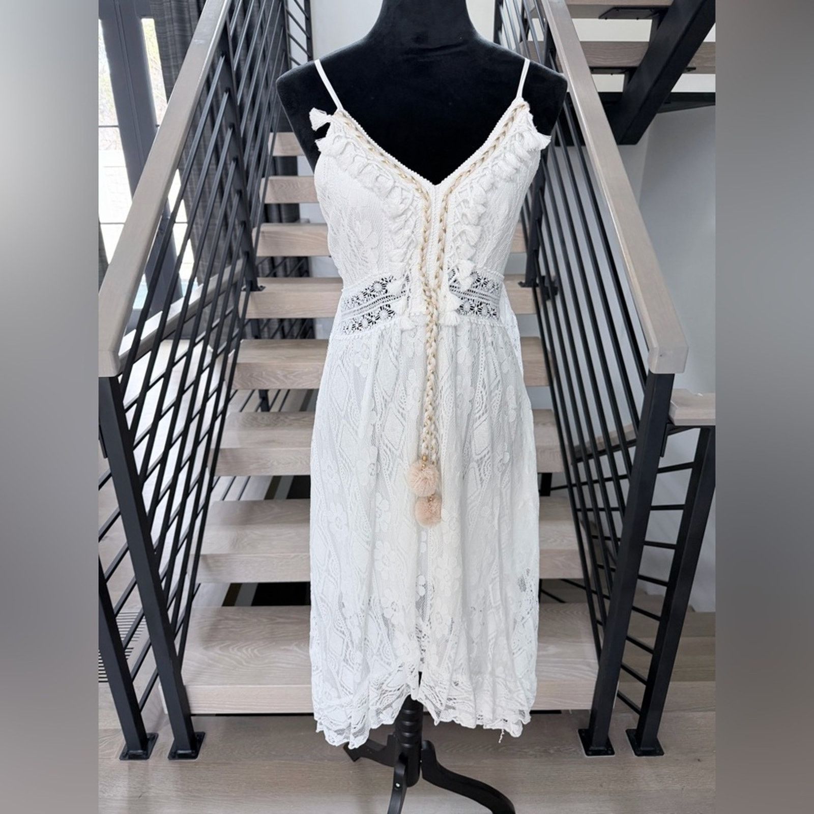 Other New White Beach Boho Midi V-Neck Casual Lace Dress size S Size S / US 4 / IT 40 - 11 Thumbnail