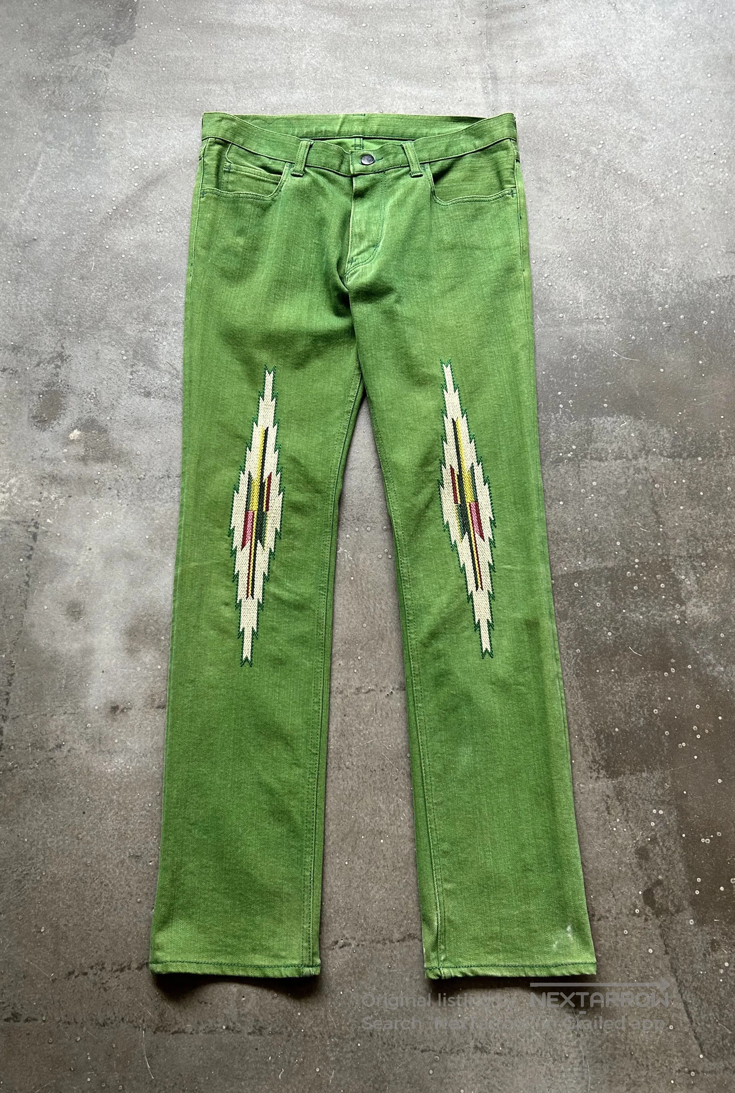 Number (N)ine green embroidered denim pants by number(n)ine. Size US 32 / EU 48 - 1 Thumbnail