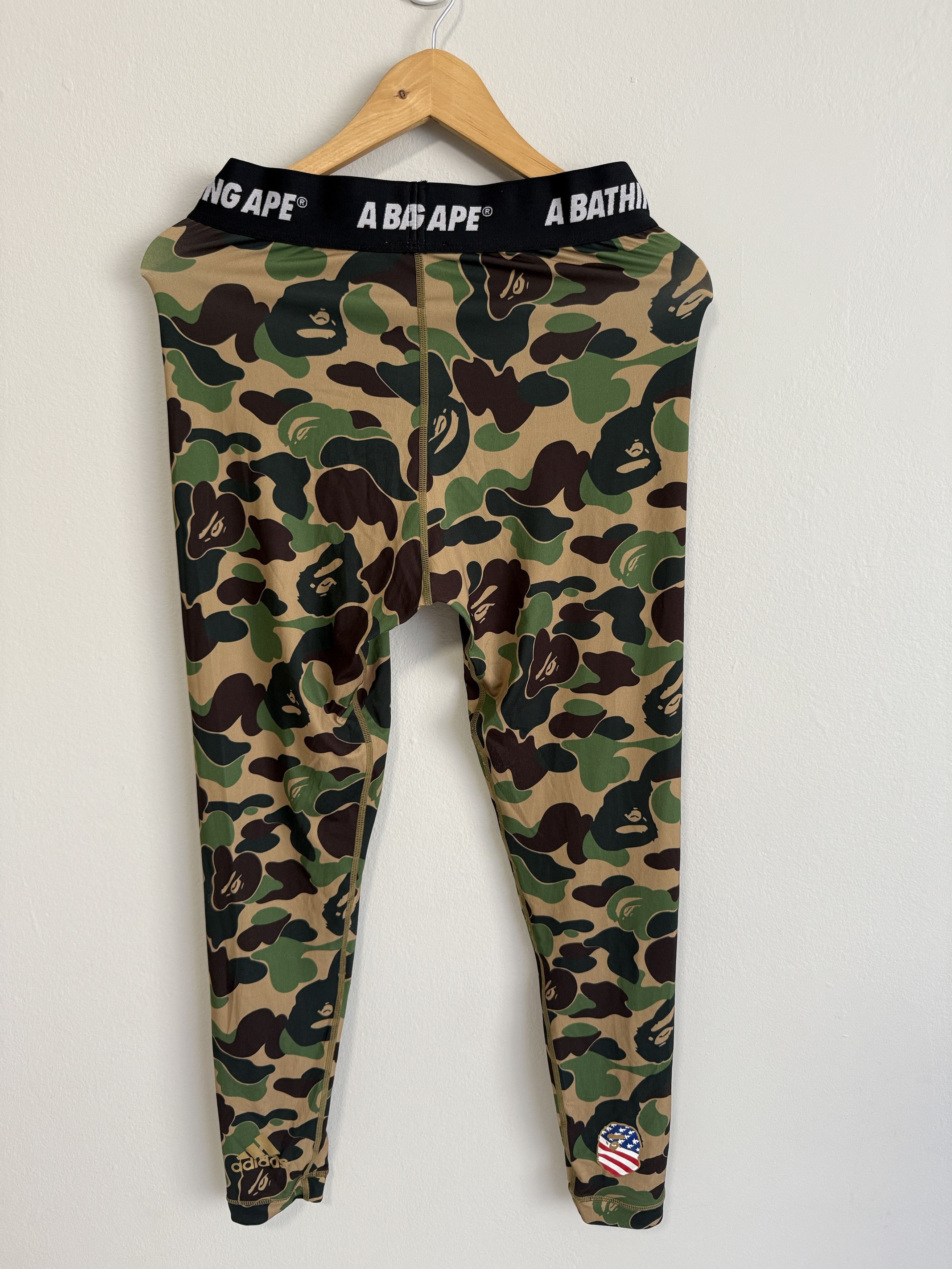 Adidas × Bape A Bathing Ape Adidas Compression Gym Pants L Green Camo Pull Size US 34 / EU 50 - 2 Thumbnail
