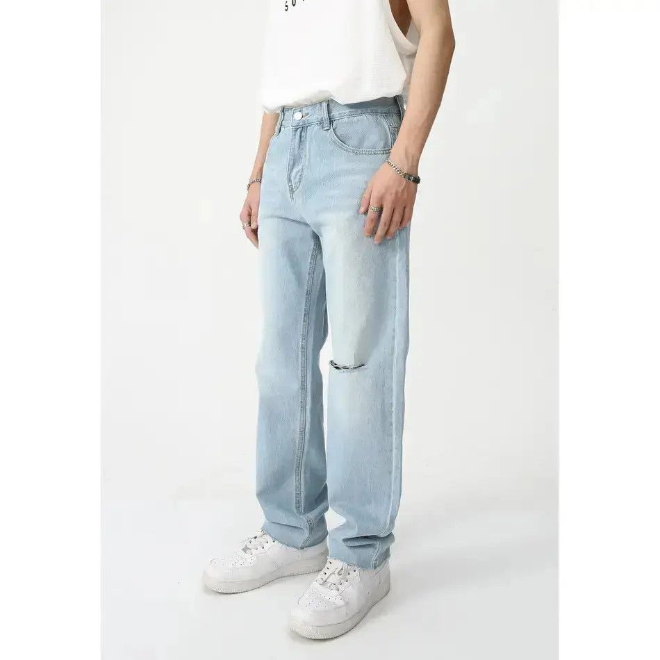 Japanese Brand Retro loose straight leg ripped jeans Size US 32 / EU 48 - 6 Thumbnail