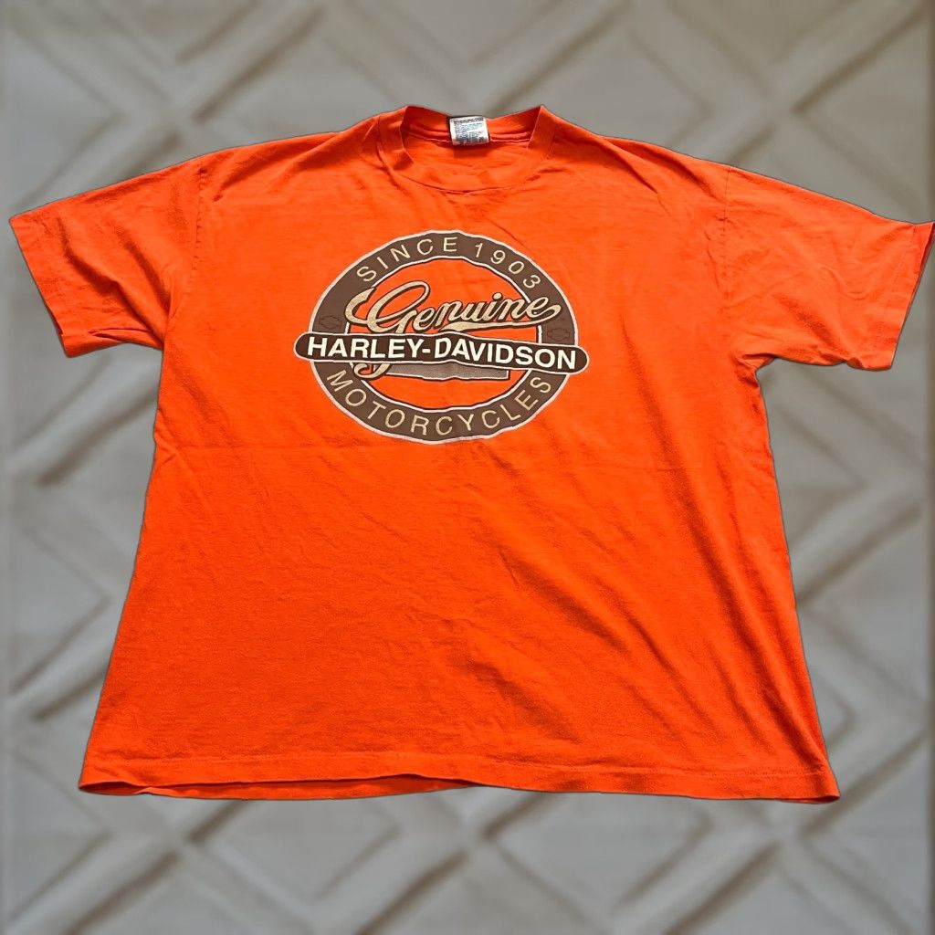 Harley Davidson Harley-Davidson Shirt Adult XL 46-48 Orange Crew Neck Tee Men Biker Hanes Beefy-T Size US XL / EU 56 / 4 - 1 Thumbnail