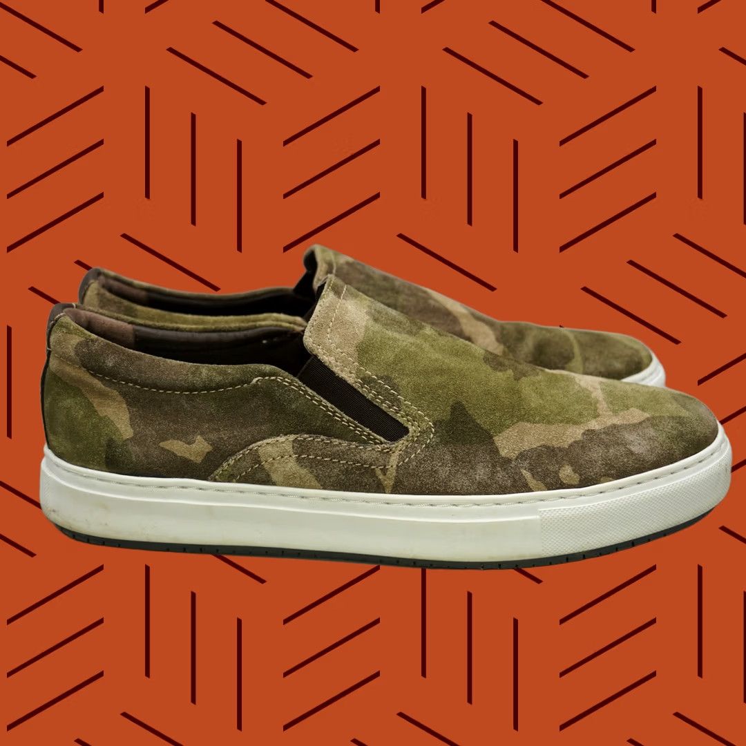 Johnston & Murphy VINTAGE Johnston & Murphy Camouflage Suede Slip-On Casual Sneakers Men 9M Green Brown Tan Camouflage Casual Shoes India Size US 9 / EU 42 - 1 Thumbnail