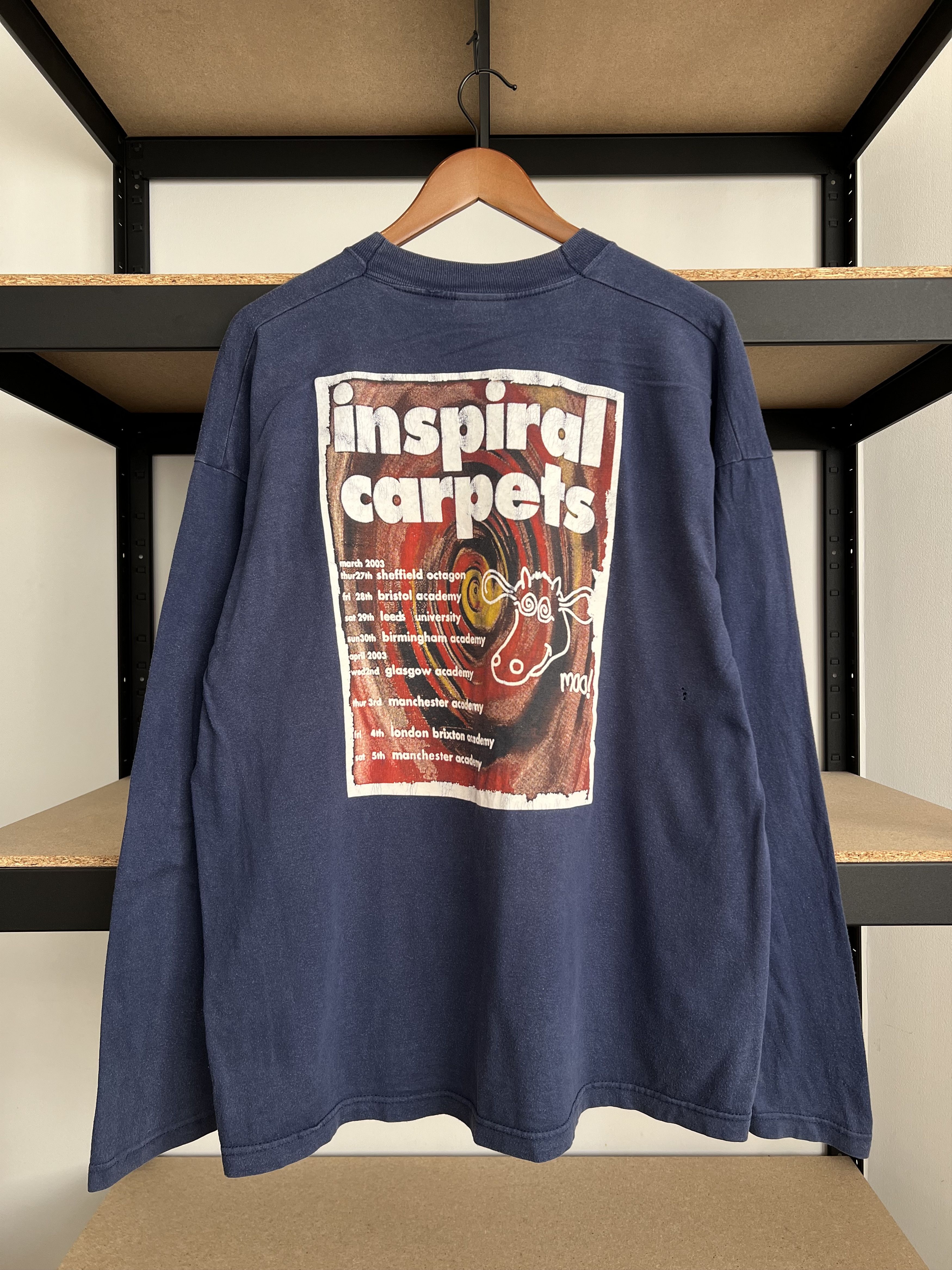 Band Tees Vintage 2003 Inspiral Carpets Moo! Cow Navy Long Sleeve Size US XL / EU 56 / 4 - 4 Thumbnail