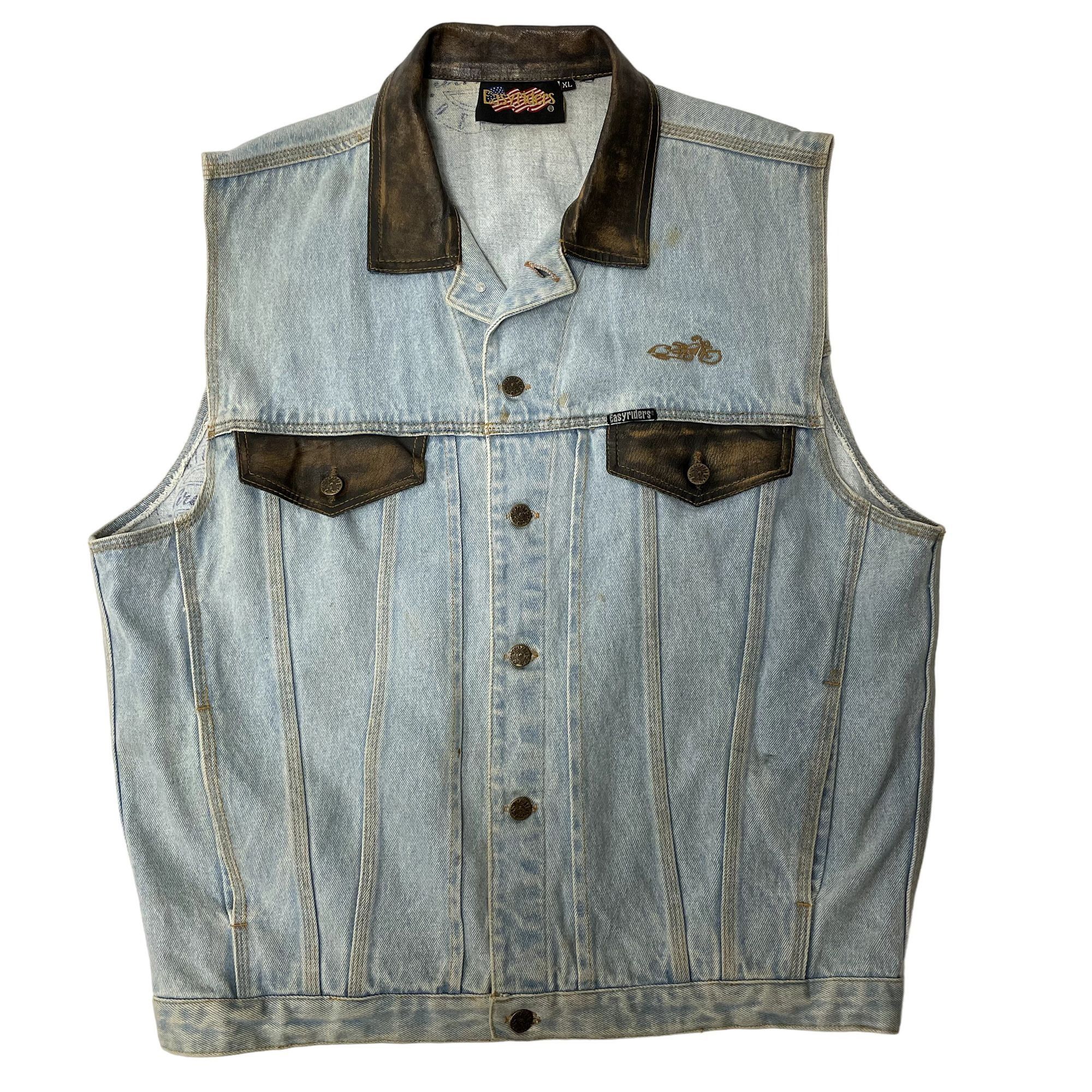 image of Unkwn 80's Easy Riders Blue Jean Waistcoat Leather Denim Vest Xl, Men's