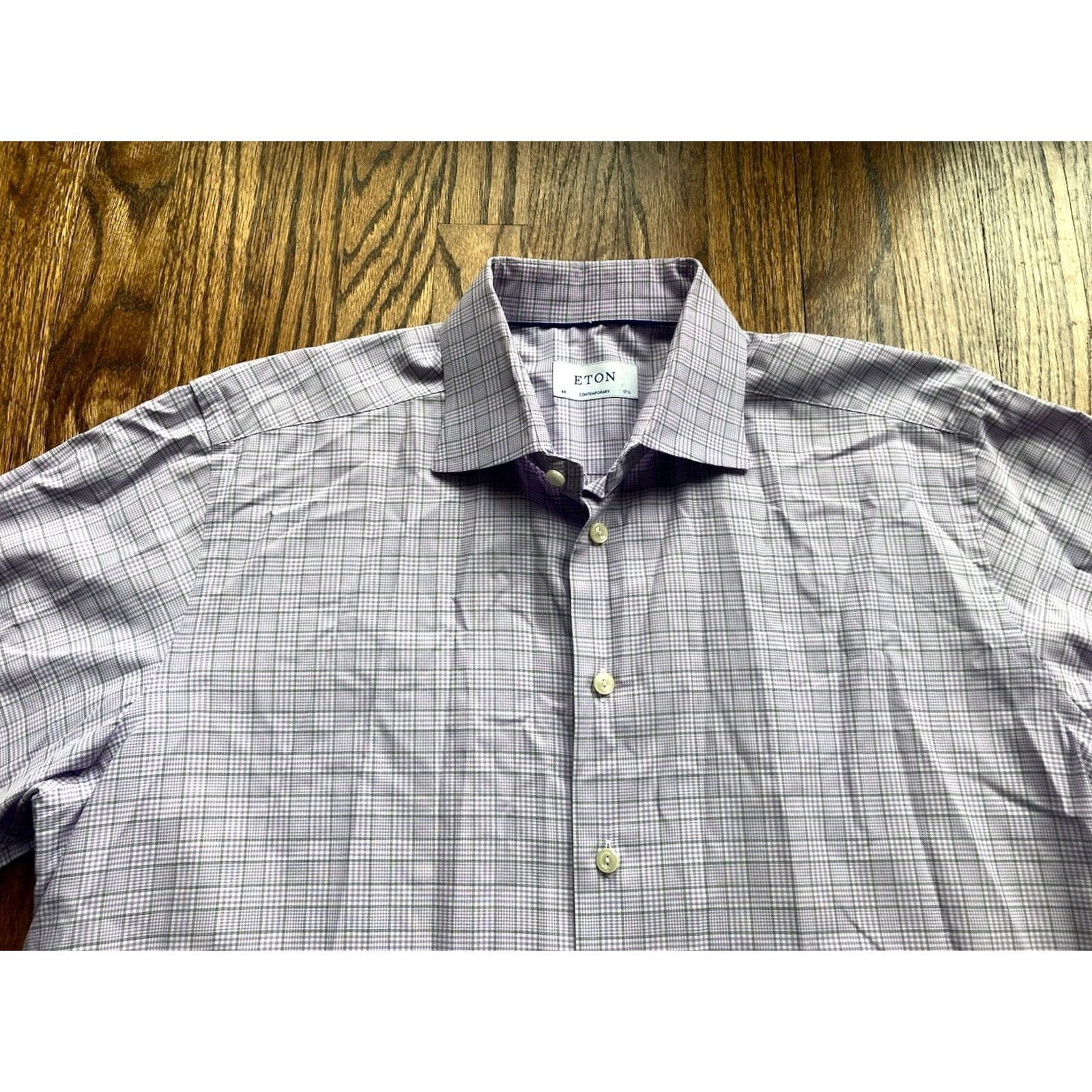 Eton Eton Dress Shirt Mens 17.5 44 Purple Long Sleeve Button Up Plaid Shirt Size 48R - 4 Thumbnail