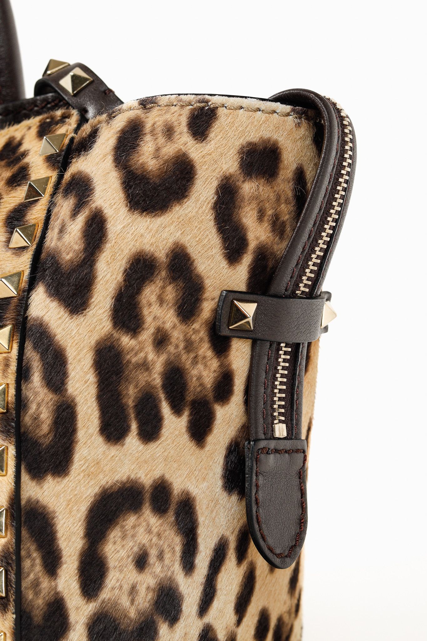 Valentino Valentino Leopard Calf Hair Rockstud Double Handle Tote Size ONE SIZE - 9 Thumbnail